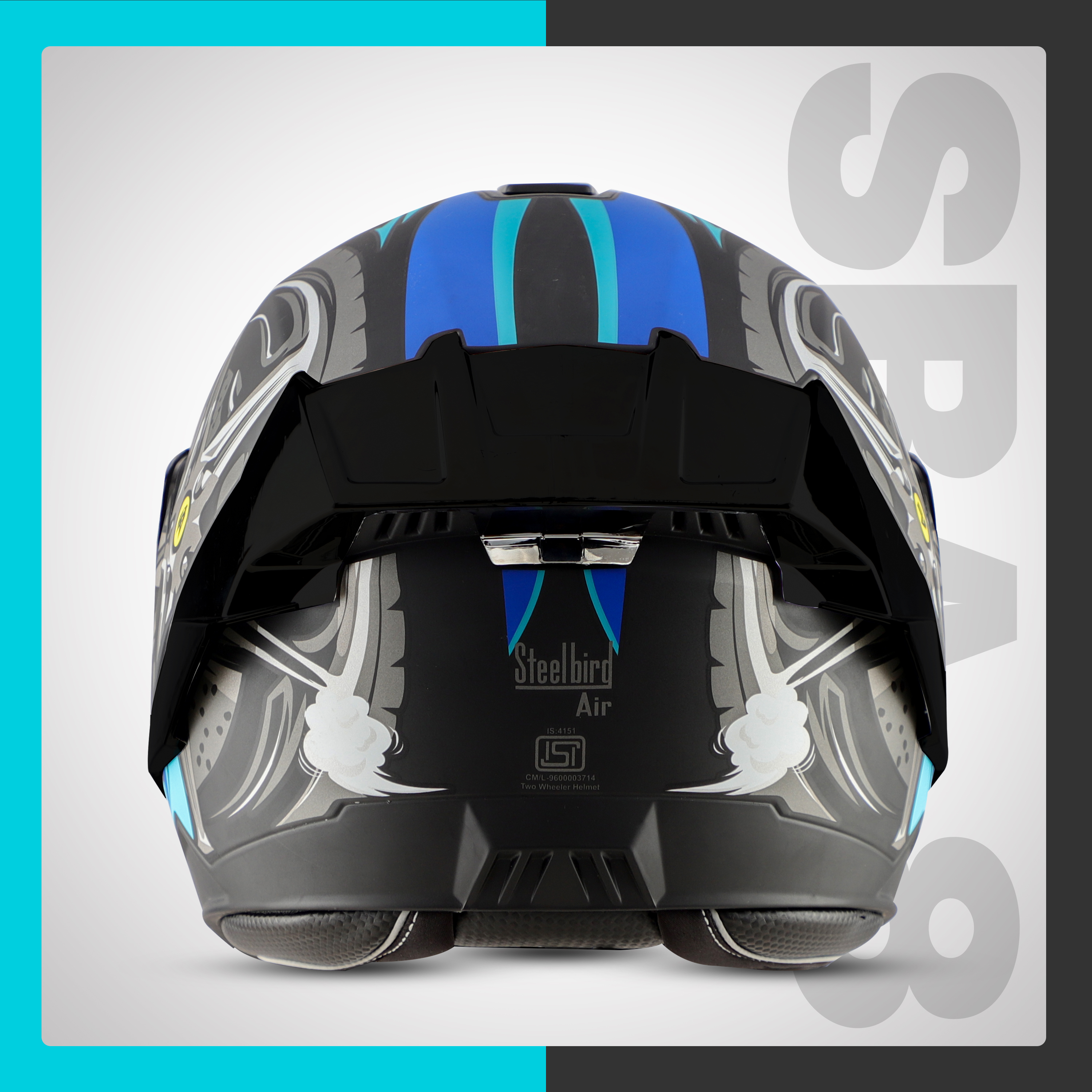 Steelbird SBA-8 Crazy Wheel ISI Certified Flip-Up Helmet For Men And Women With Inner Smoke Sun Shield (Matt Black Light Blue)