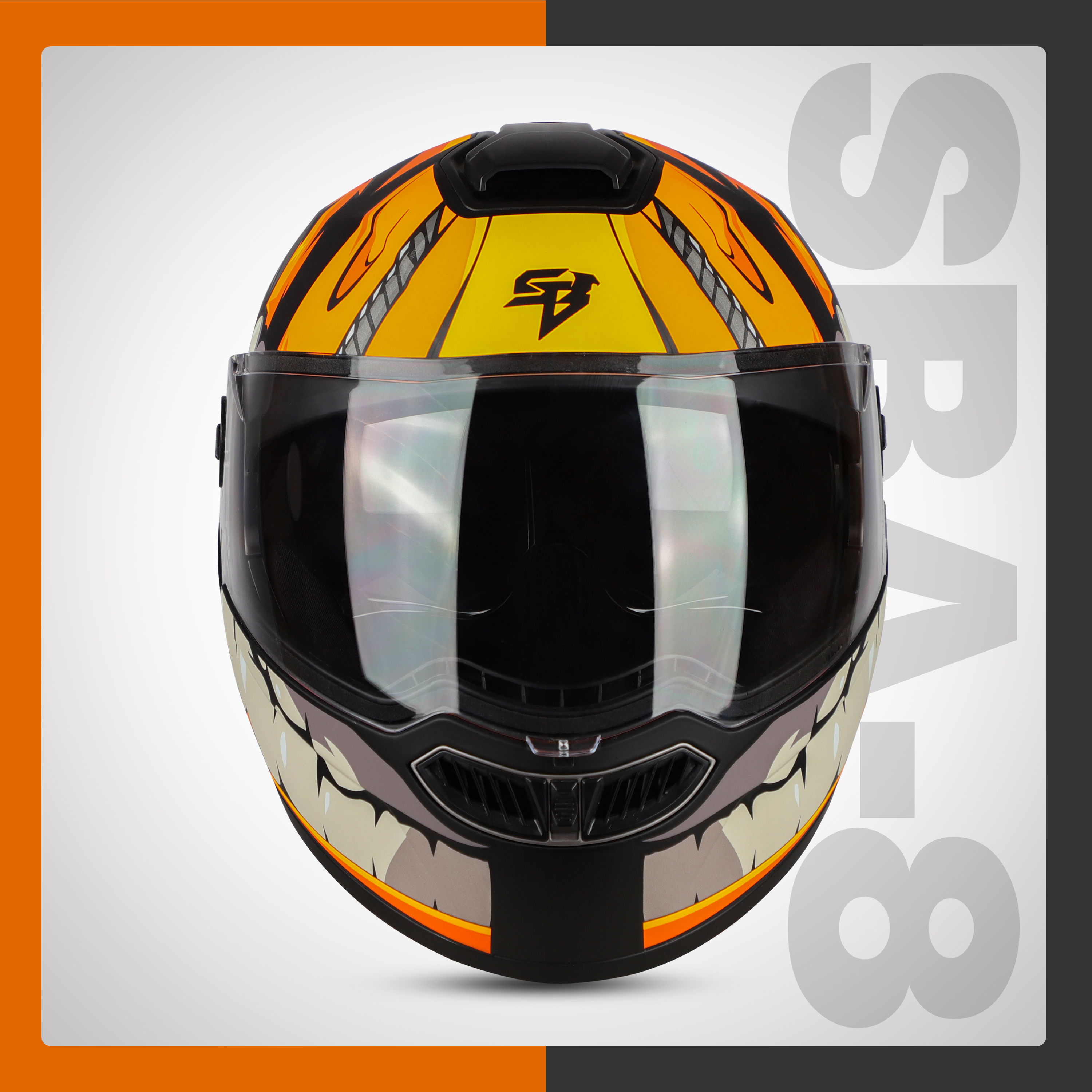 Steelbird SBA-8 Crazy Wheel ISI Certified Flip-Up Helmet For Men And Women With Inner Smoke Sun Shield (Matt Black Orange)