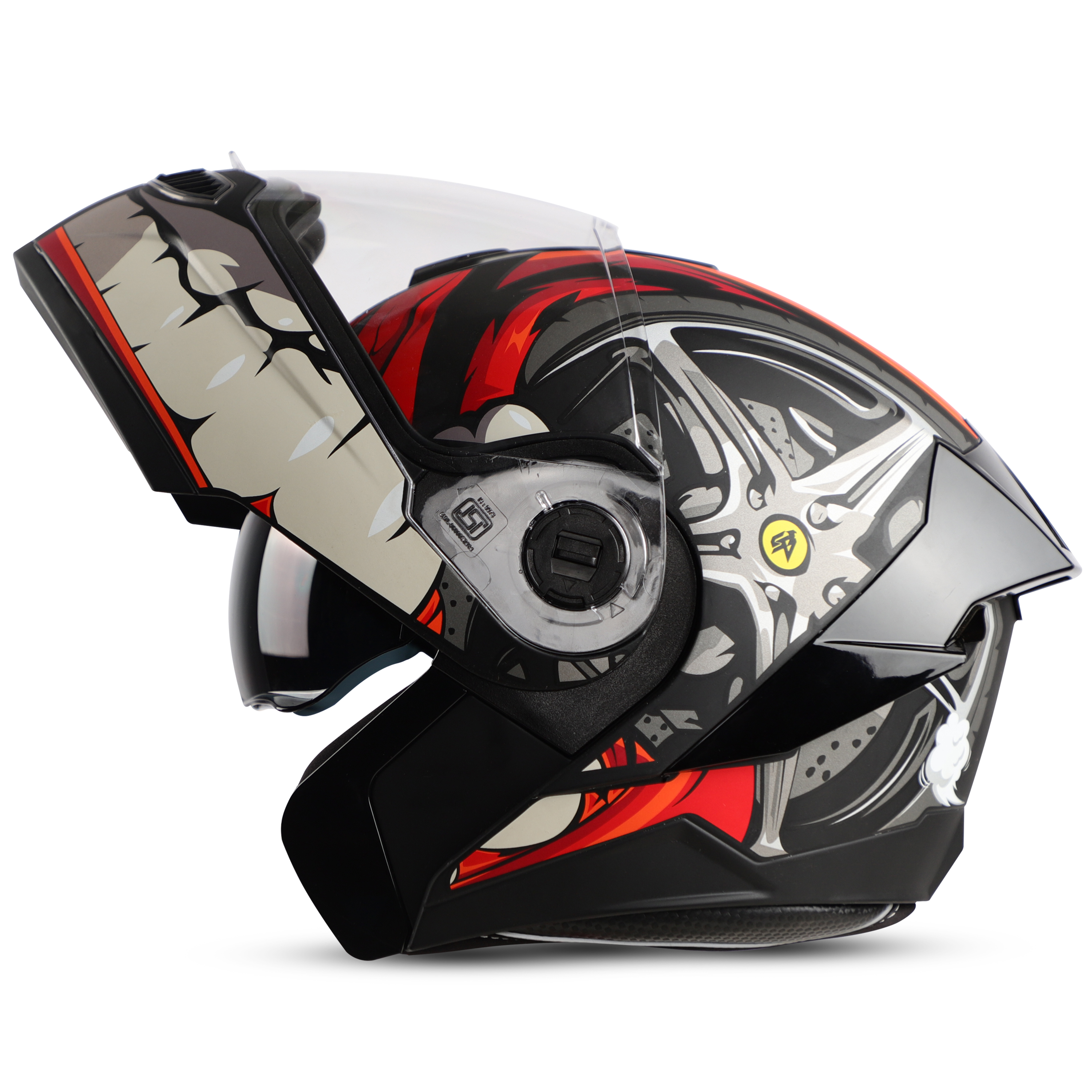 Steelbird SBA-8 Crazy Wheel ISI Certified Flip-Up Helmet For Men And Women With Inner Smoke Sun Shield (Matt Black Red)