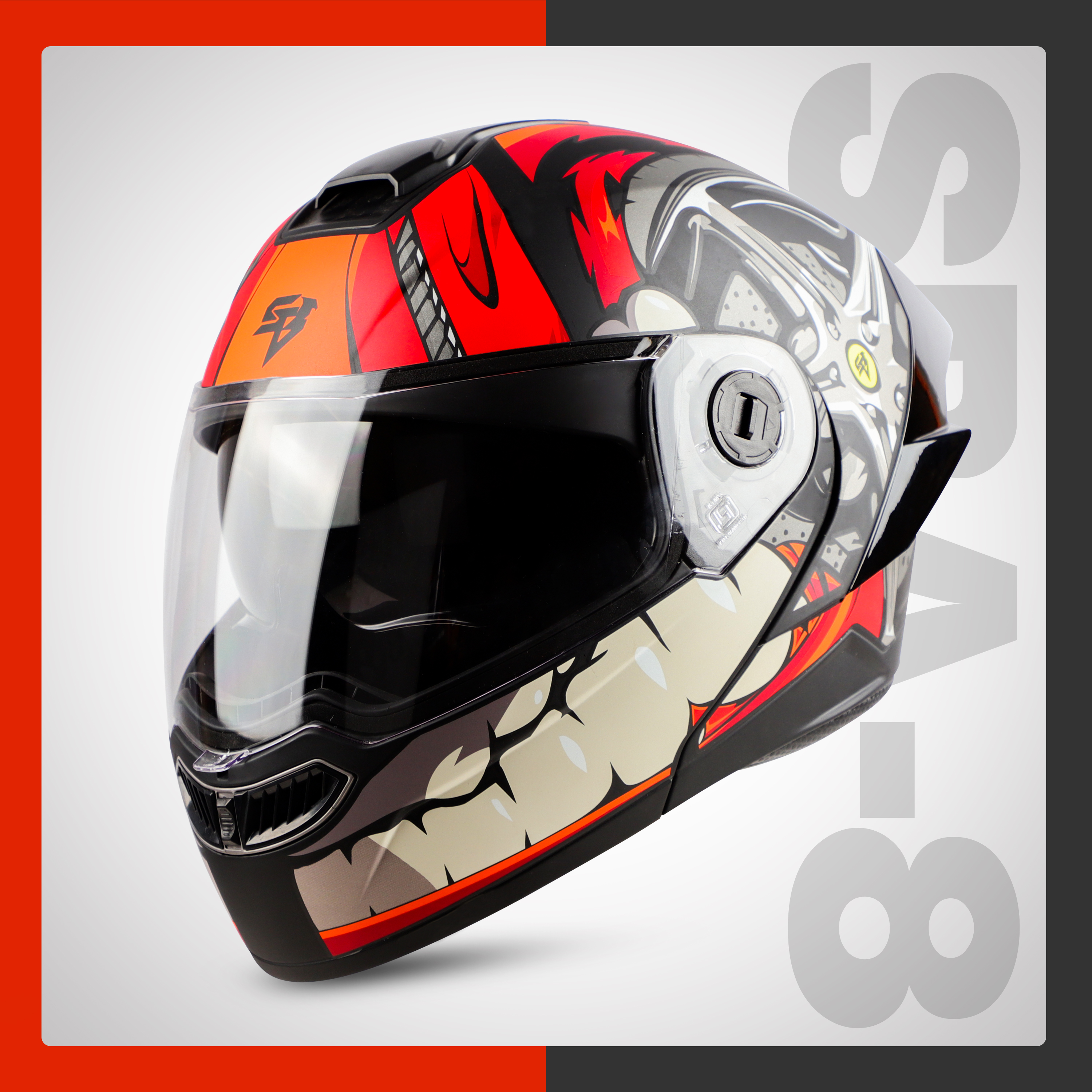 Steelbird SBA-8 Crazy Wheel ISI Certified Flip-Up Helmet For Men And Women With Inner Smoke Sun Shield (Matt Black Red)