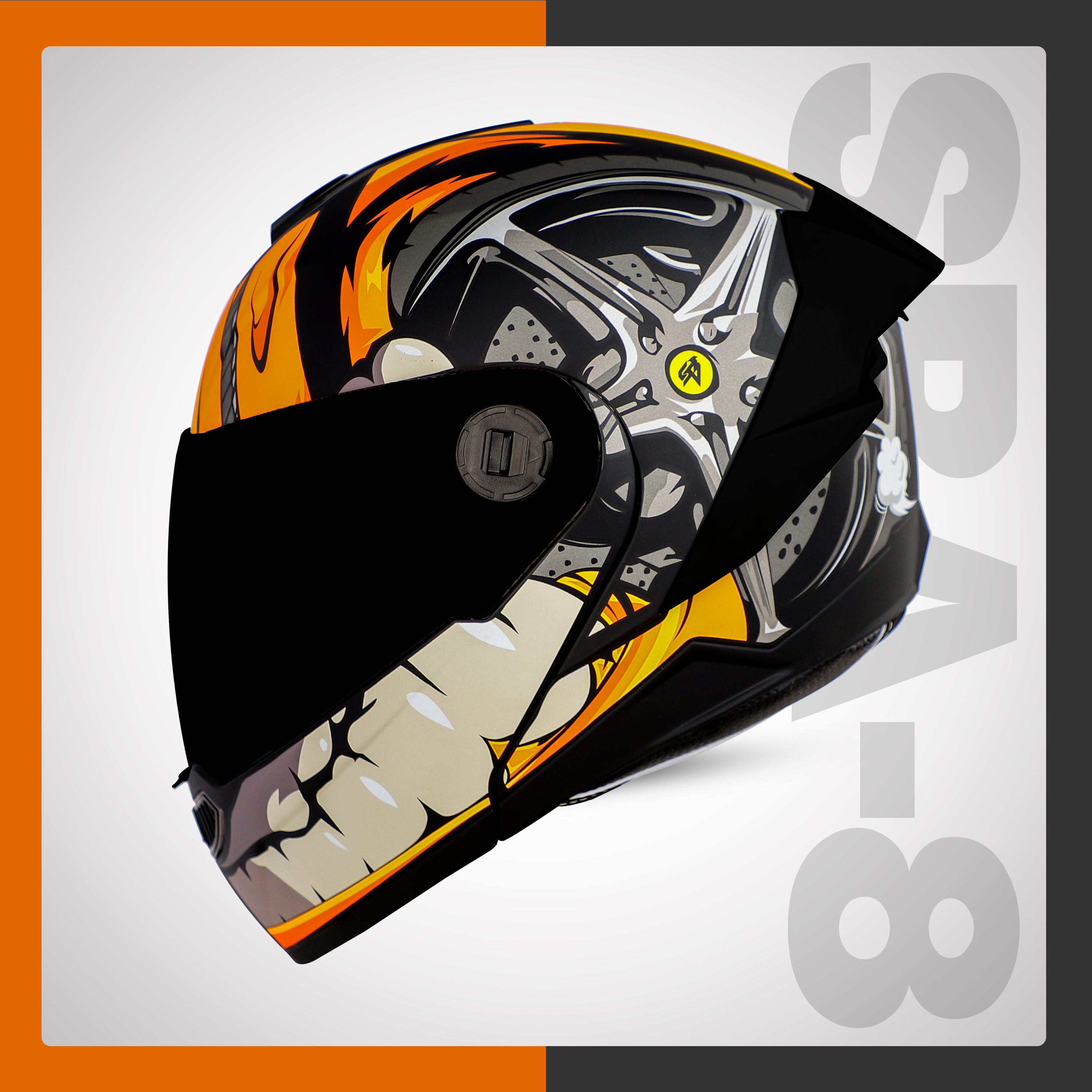 Steelbird SBA-8 Crazy Wheel ISI Certified Flip-Up Helmet For Men And Women (Matt Black Orange With Smoke Visor)