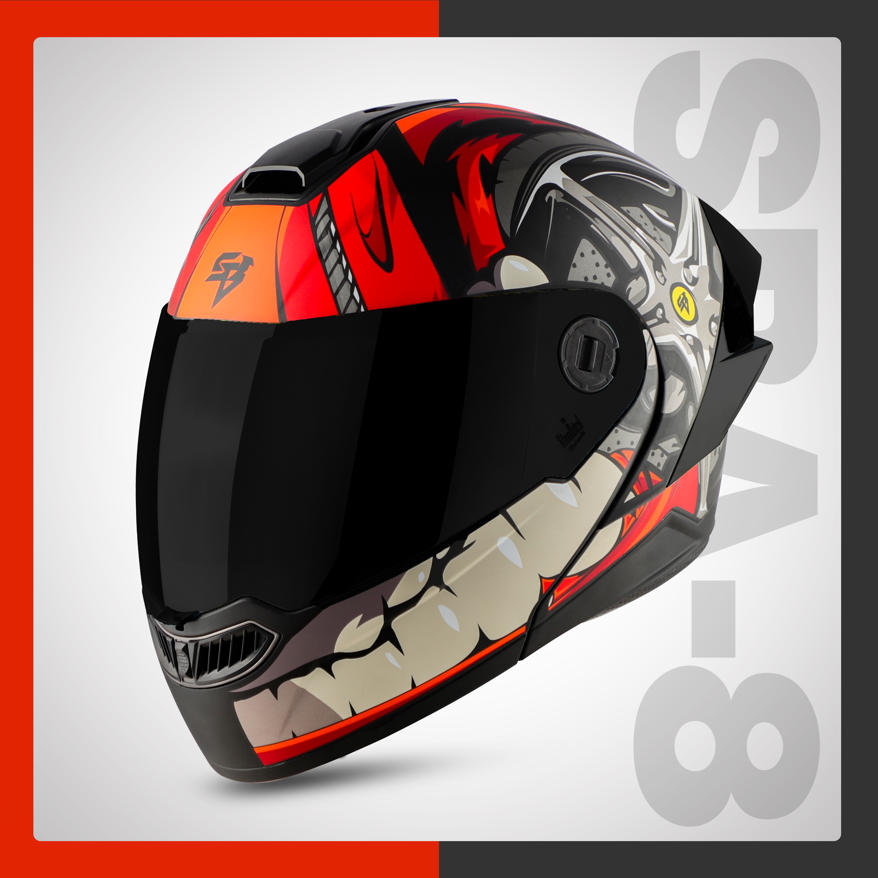 Steelbird SBA-8 Crazy Wheel ISI Certified Flip-Up Helmet For Men And Women (Matt Black Red With Smoke Visor)