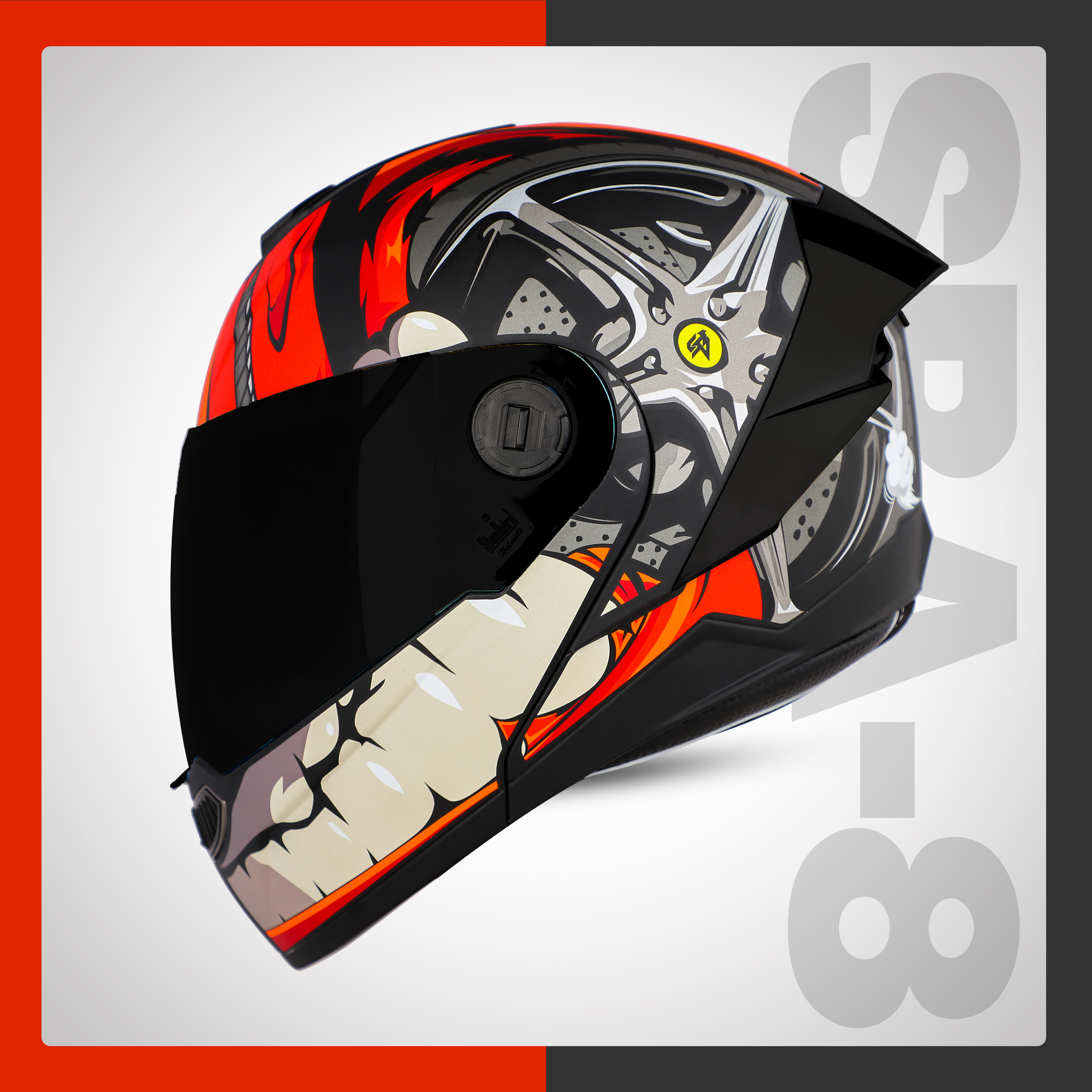Steelbird SBA-8 Crazy Wheel ISI Certified Flip-Up Helmet For Men And Women (Matt Black Red With Smoke Visor)