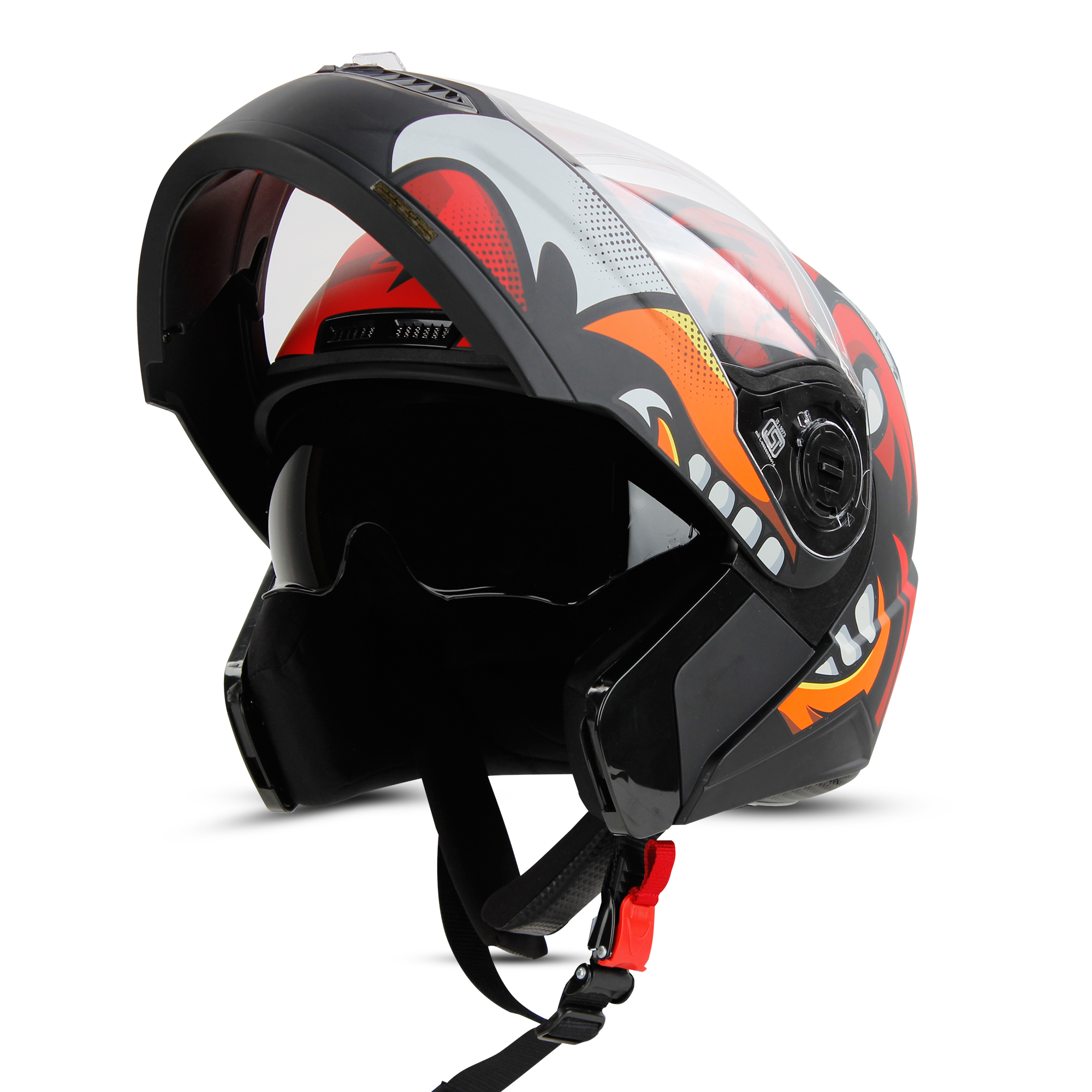 Steelbird SBA-7 Angry Bird ISI Certified Flip-Up Helmet For Men And Women With Inner Smoke Sun Shield (Matt Black Red)