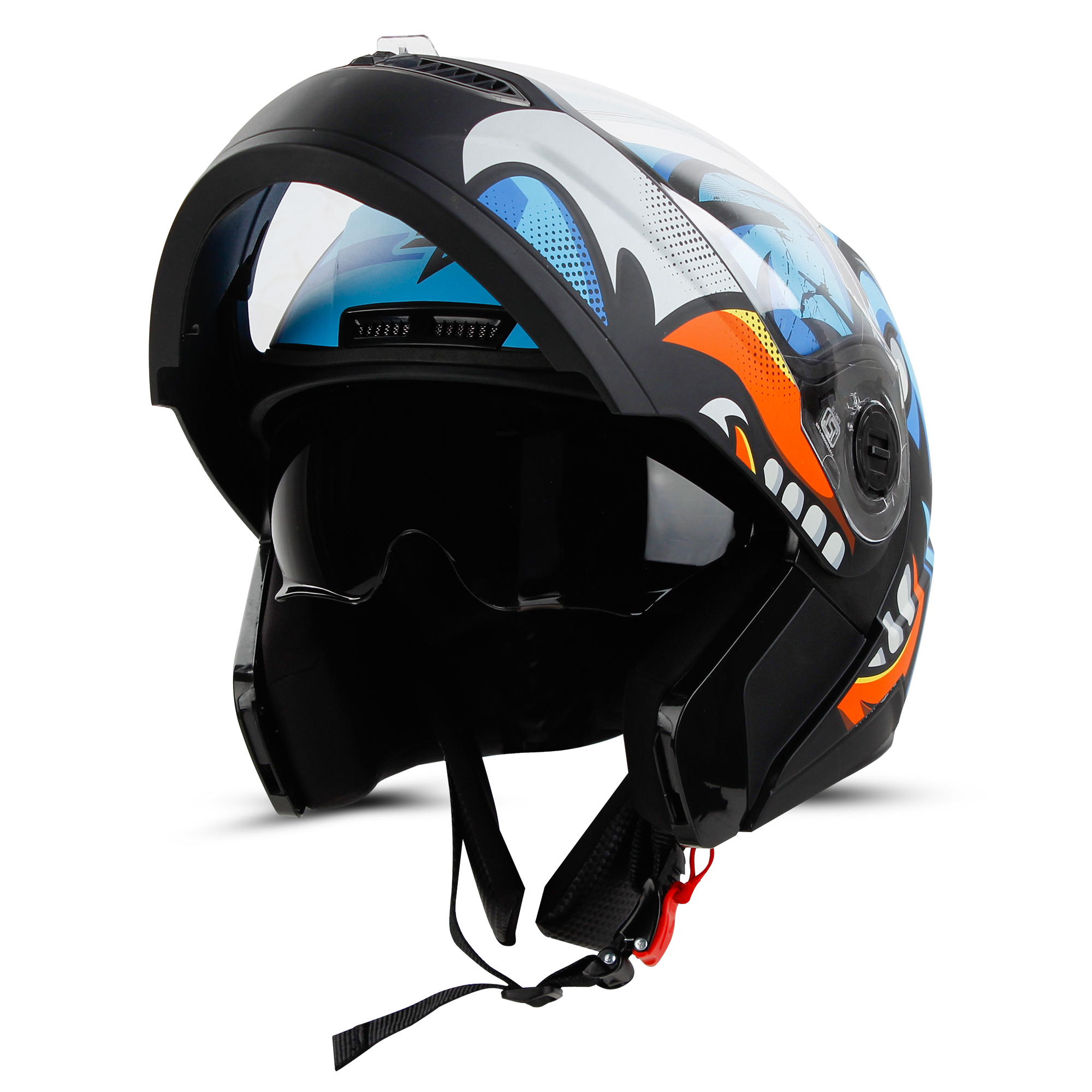 Steelbird SBA-7 Angry Bird ISI Certified Flip-Up Helmet for Men and Women with Inner Smoke Sun Shield (Matt Black Blue)