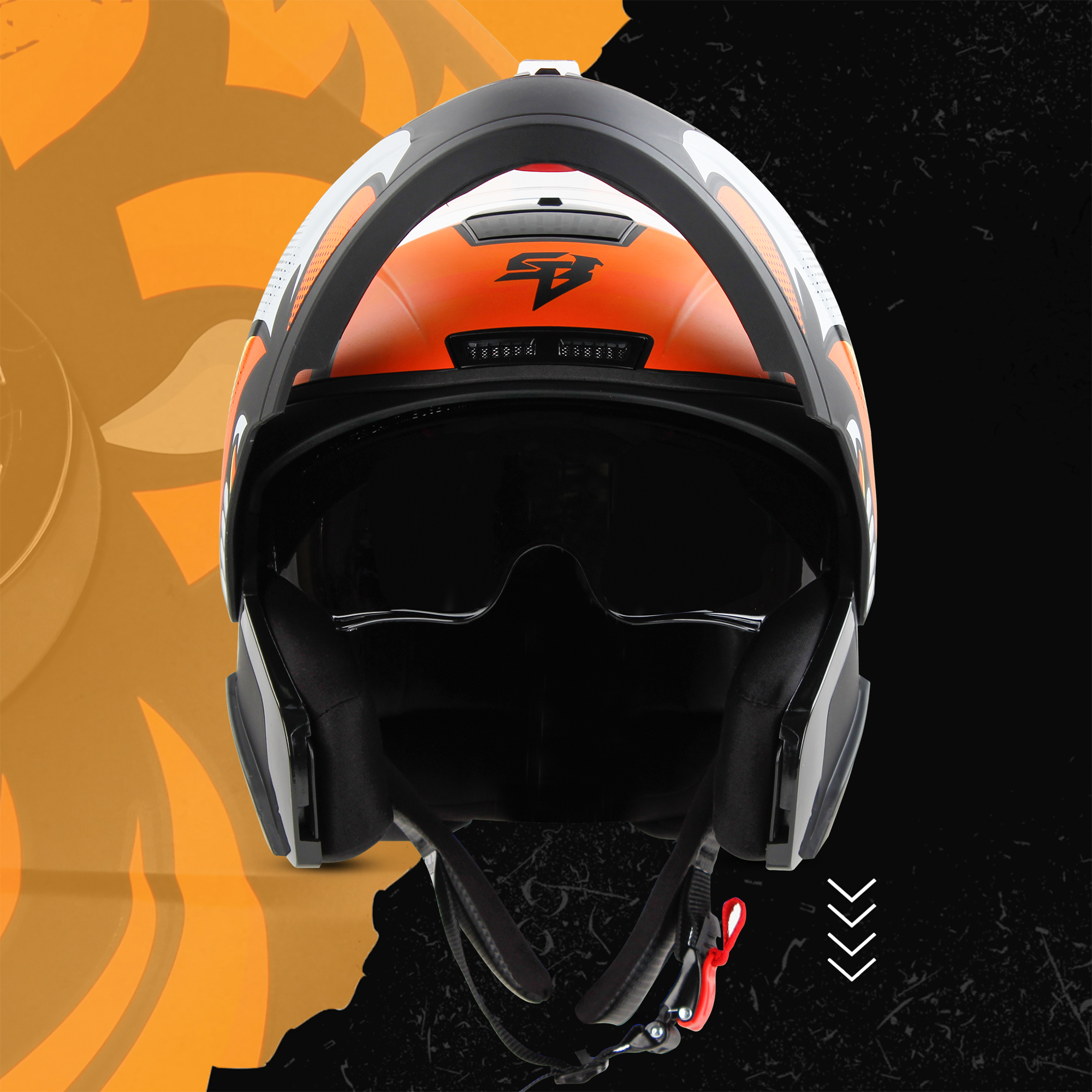 Steelbird SBA-7 Angry Bird ISI Certified Flip-Up Helmet For Men And Women With Inner Smoke Sun Shield (Matt Black Orange)