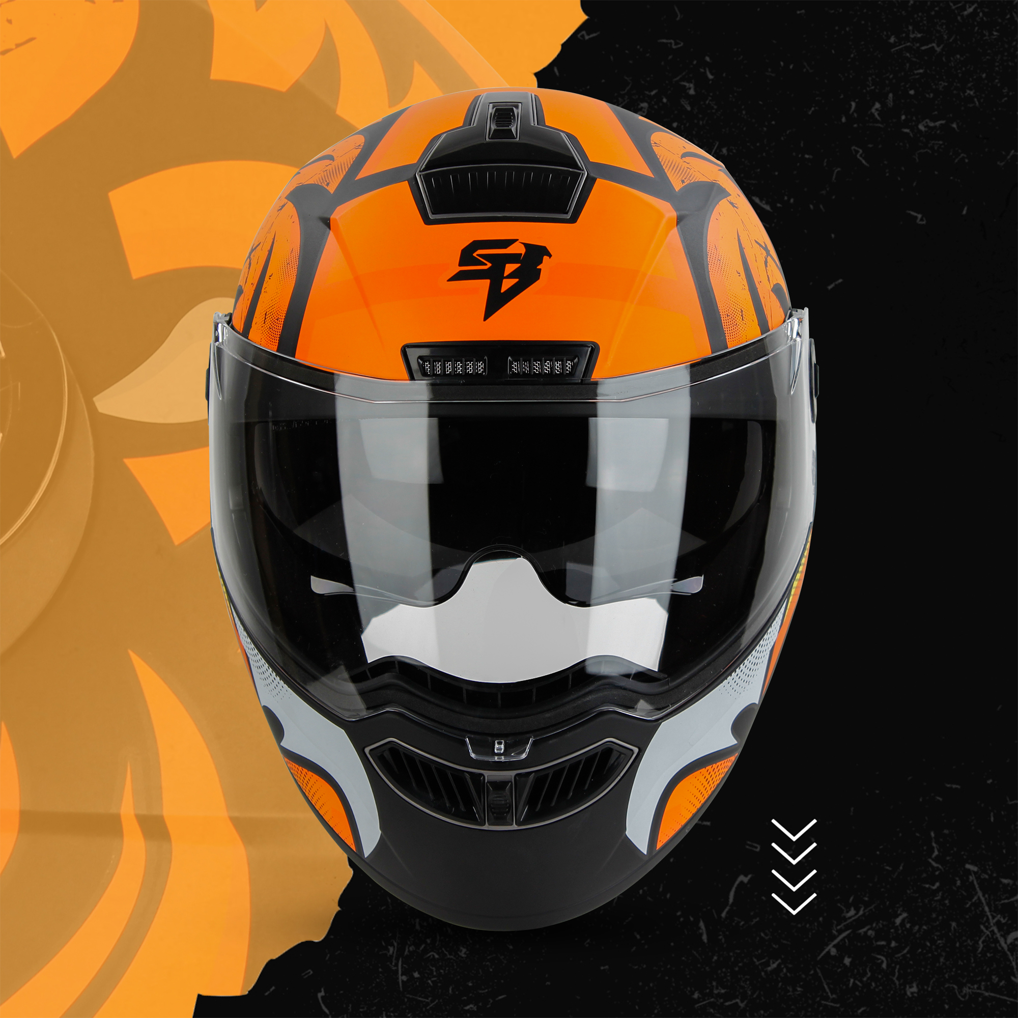 Steelbird SBA-7 Angry Bird ISI Certified Flip-Up Helmet For Men And Women With Inner Smoke Sun Shield (Matt Black Orange)