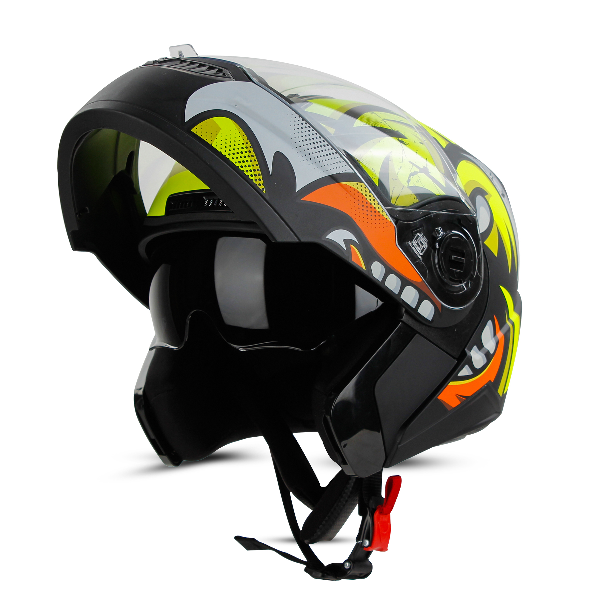 Steelbird SBA-7 Angry Bird ISI Certified Flip-Up Helmet For Men And Women With Inner Smoke Sun Shield (Matt Black Neon)