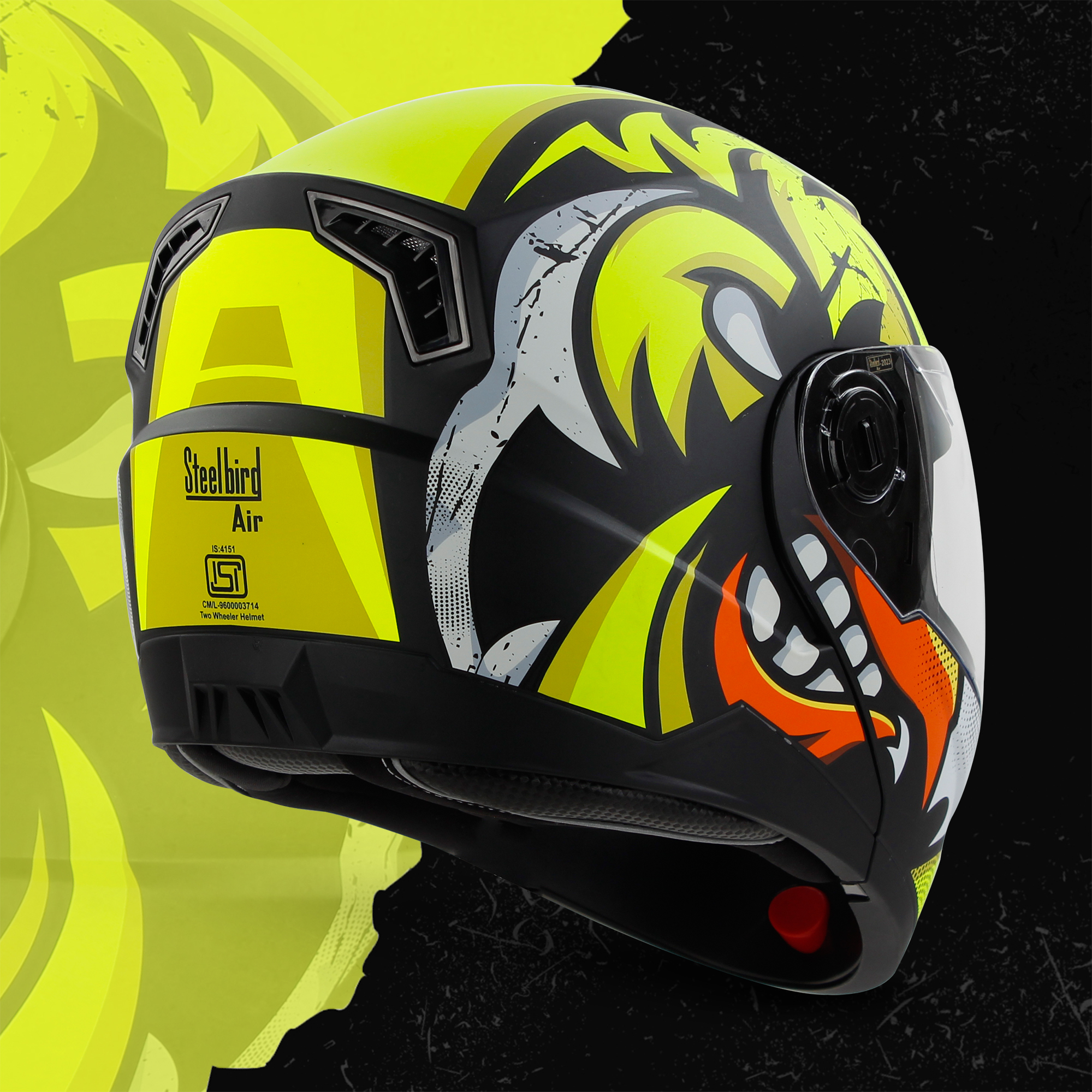 Steelbird SBA-7 Angry Bird ISI Certified Flip-Up Helmet For Men And Women With Inner Smoke Sun Shield (Matt Black Neon)