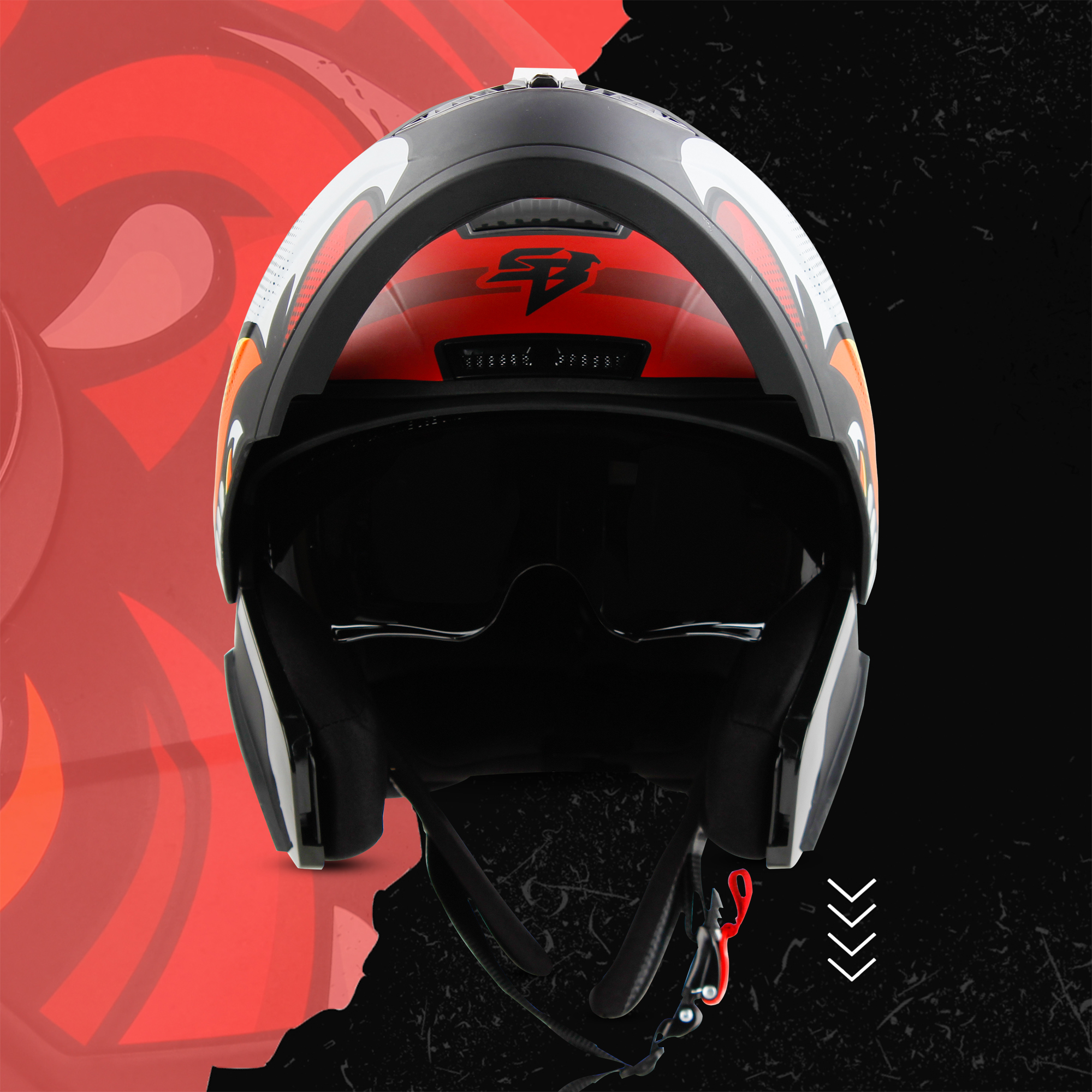 Steelbird SBA-7 Angry Bird ISI Certified Flip-Up Helmet For Men And Women With Inner Smoke Sun Shield (Glossy Black Red)