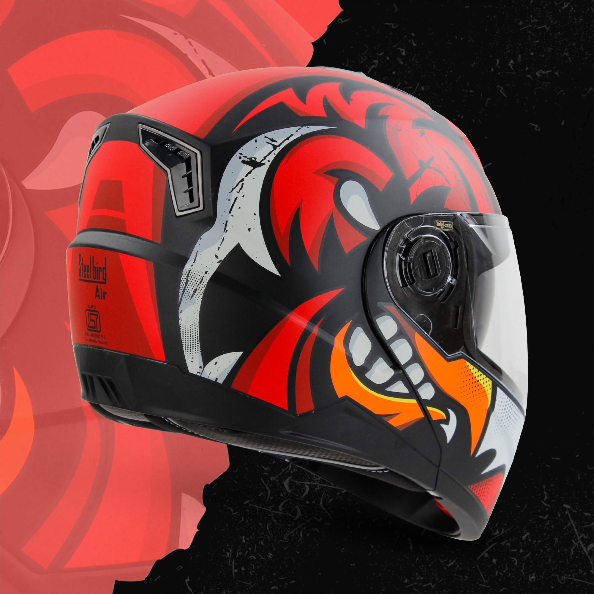 Steelbird SBA-7 Angry Bird ISI Certified Flip-Up Helmet For Men And Women With Inner Smoke Sun Shield (Glossy Black Red)