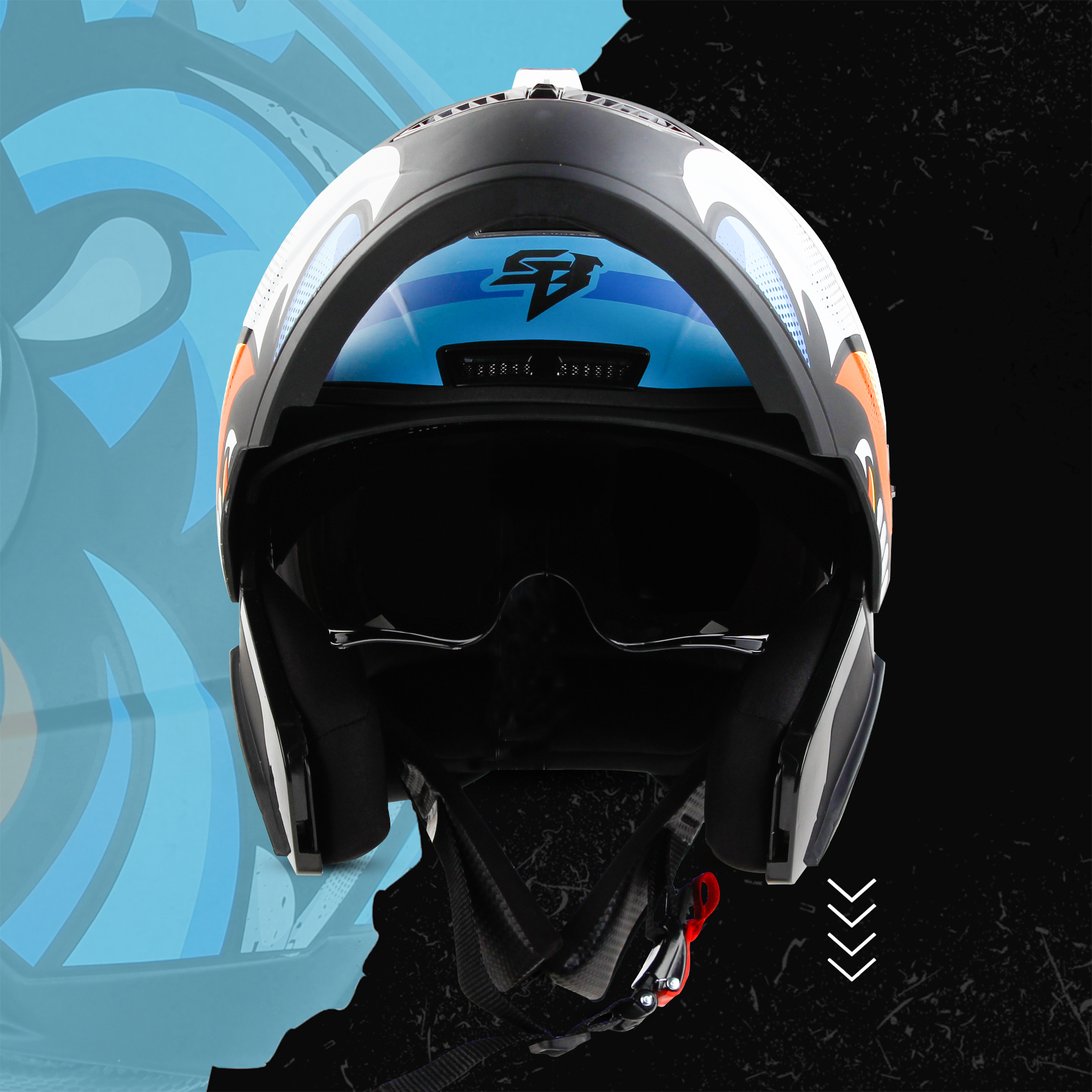 Steelbird SBA-7 Angry Bird ISI Certified Flip-Up Helmet For Men And Women With Inner Smoke Sun Shield (Glossy Black Blue)