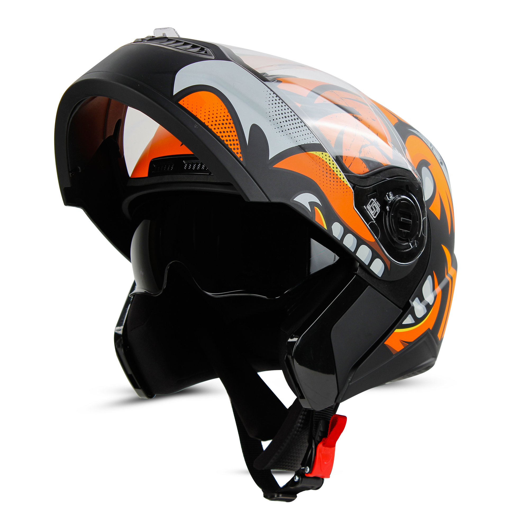 Steelbird SBA-7 Angry Bird ISI Certified Flip-Up Helmet For Men And Women With Inner Smoke Sun Shield (Glossy Black Orange)
