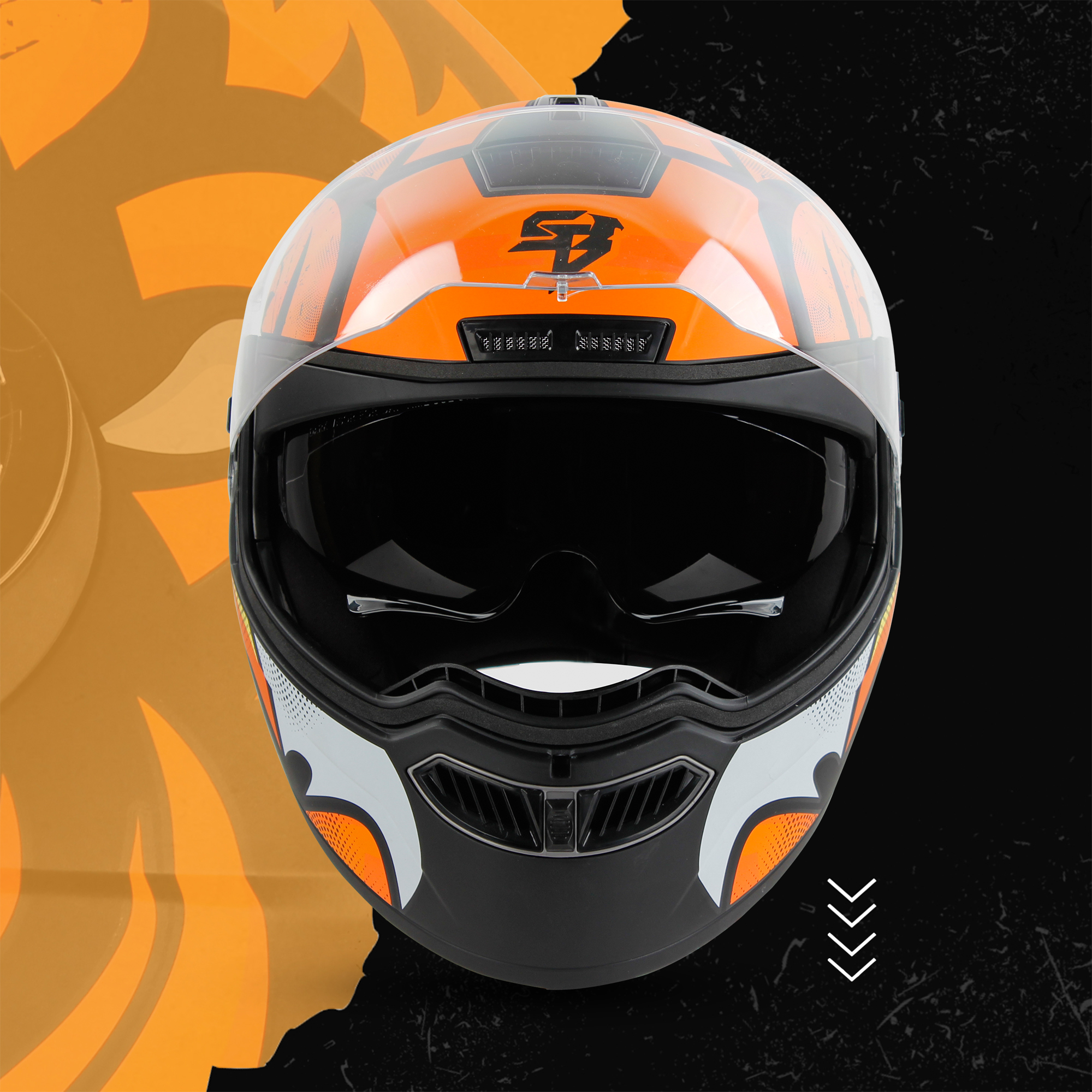 Steelbird SBA-7 Angry Bird ISI Certified Flip-Up Helmet For Men And Women With Inner Smoke Sun Shield (Glossy Black Orange)
