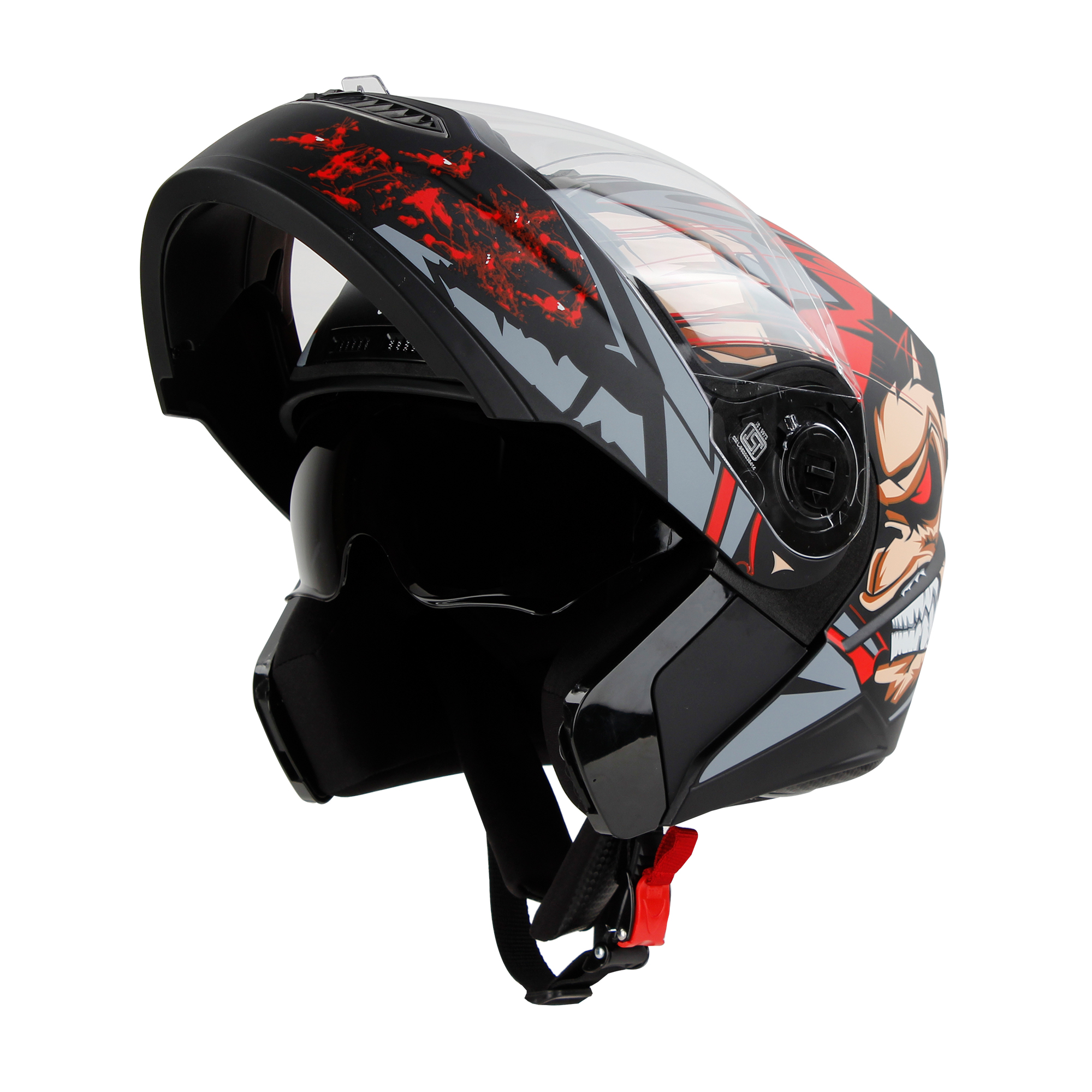 Steelbird SBA-7 Ape ISI Certified Flip-Up Helmet For Men And Women With Inner Smoke Sun Shield (Matt Black Red)