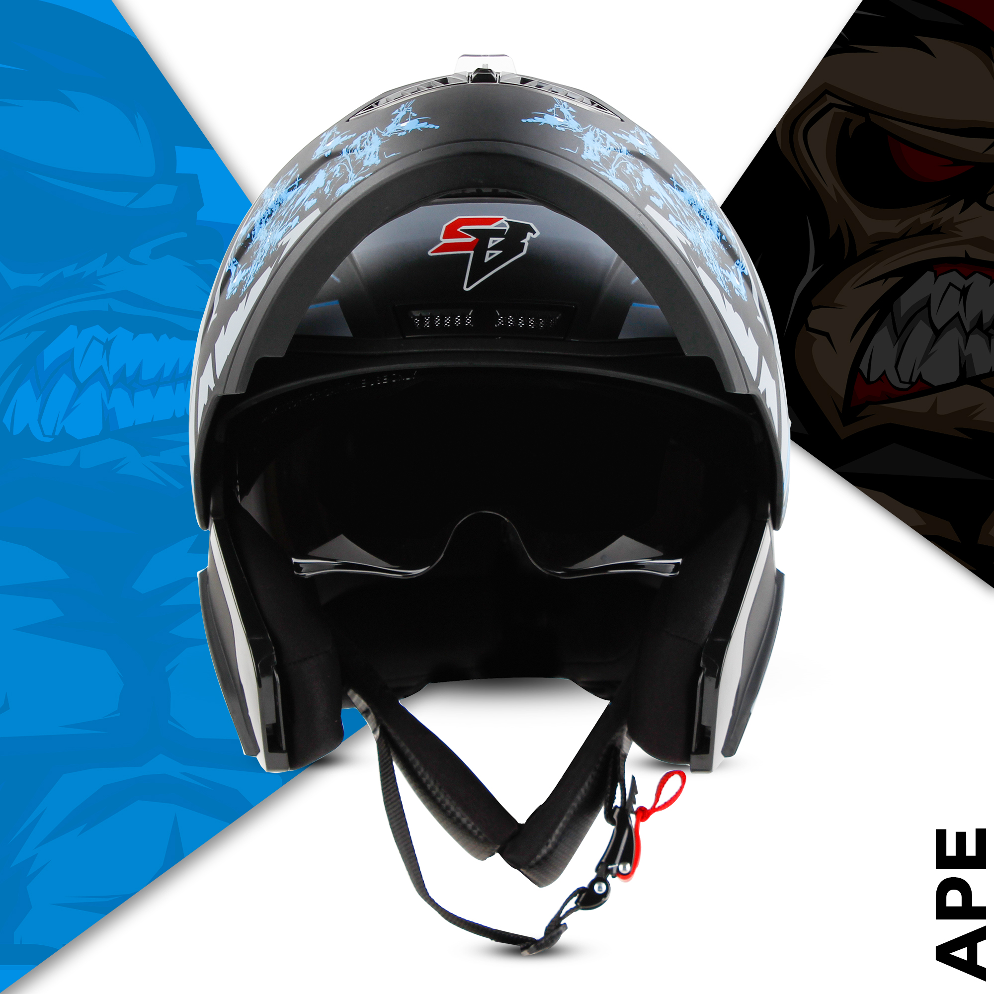 Steelbird SBA-7 Ape ISI Certified Flip-Up Helmet For Men And Women With Inner Smoke Sun Shield (Matt Black Blue)