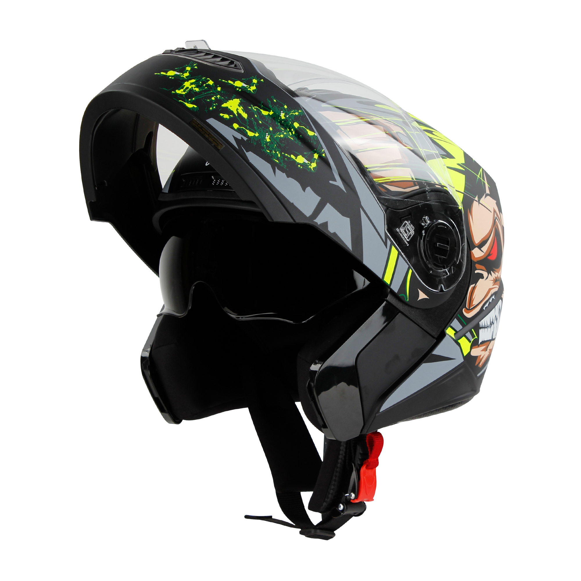 Steelbird SBA-7 Ape ISI Certified Flip-Up Helmet for Men and Women with Inner Smoke Sun Shield (Matt Black Neon)