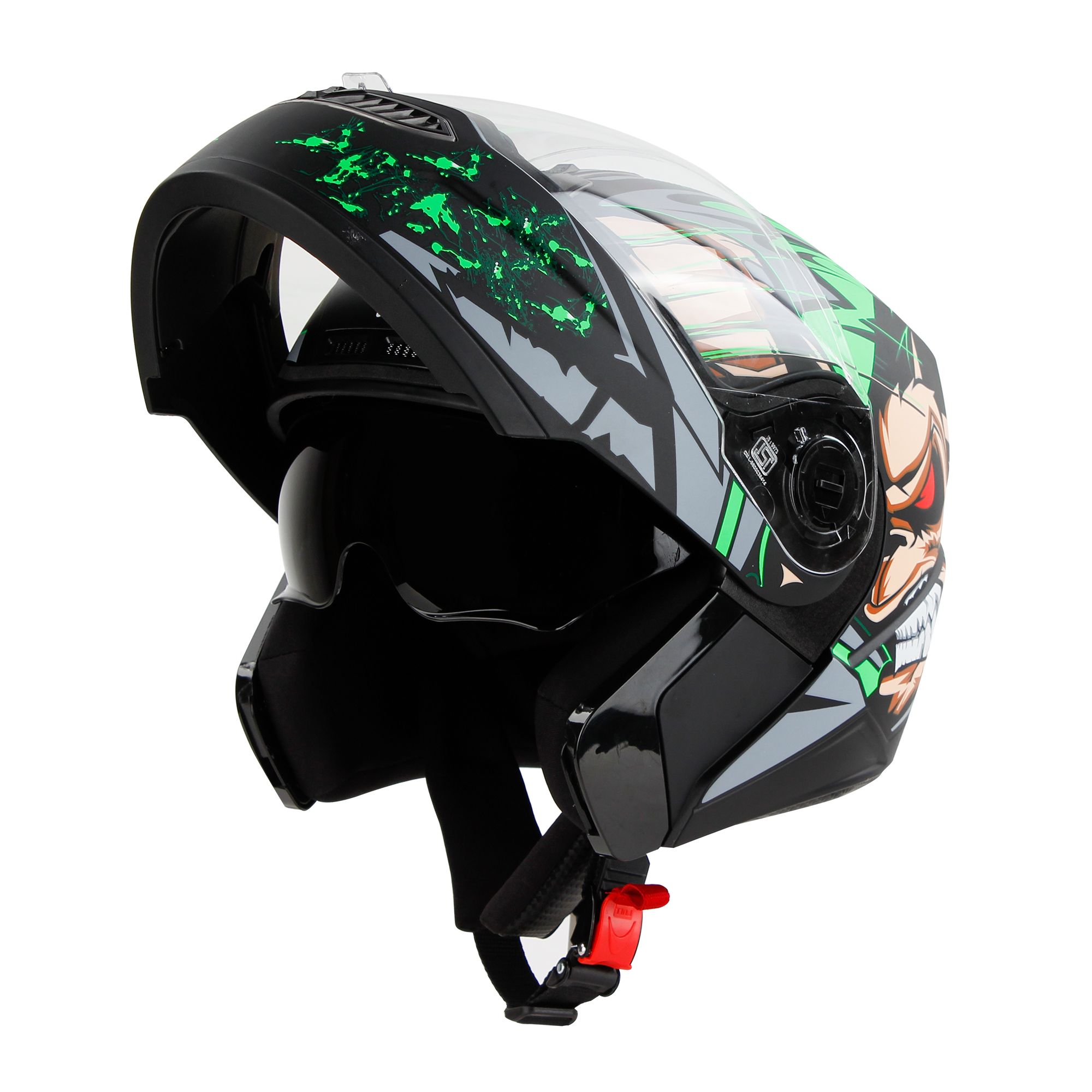 Steelbird SBA-7 Ape ISI Certified Flip-Up Helmet For Men And Women With Inner Smoke Sun Shield (Glossy Black Green)