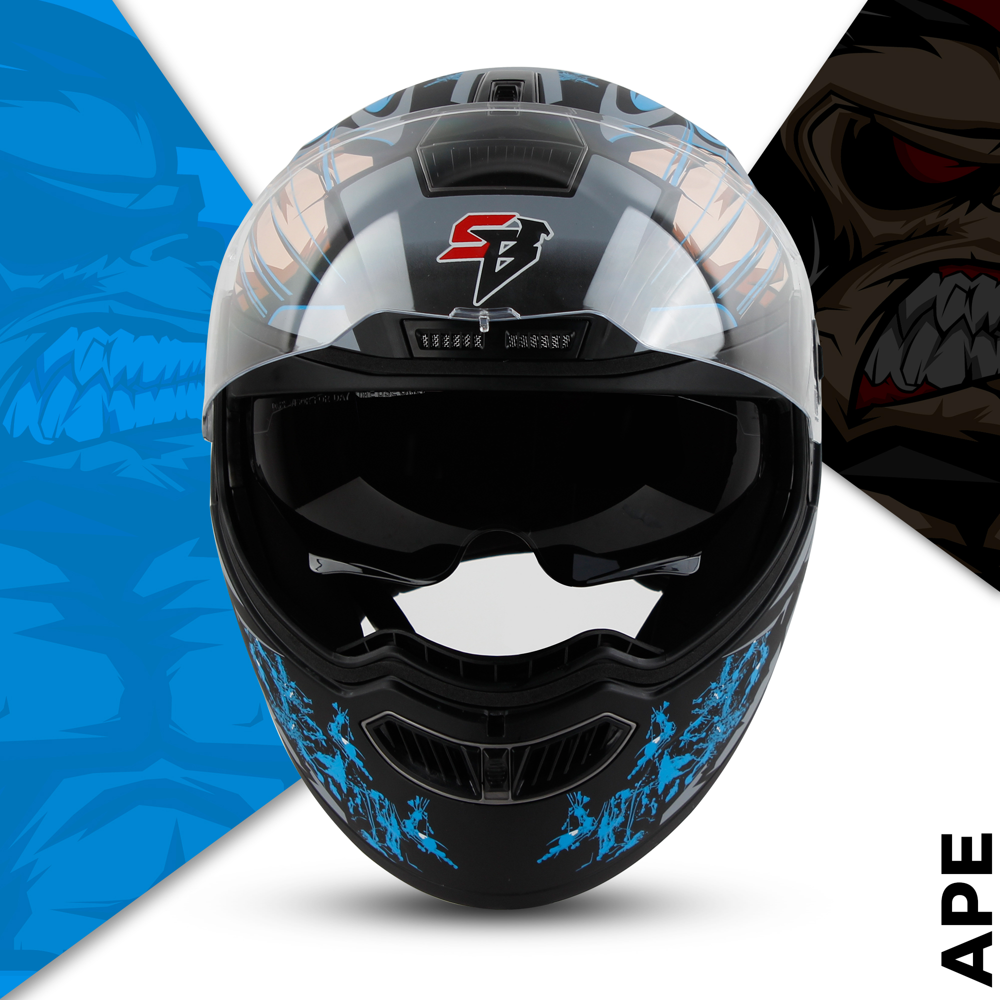 Steelbird SBA-7 Ape ISI Certified Flip-Up Helmet For Men And Women With Inner Smoke Sun Shield (Glossy Black Blue)