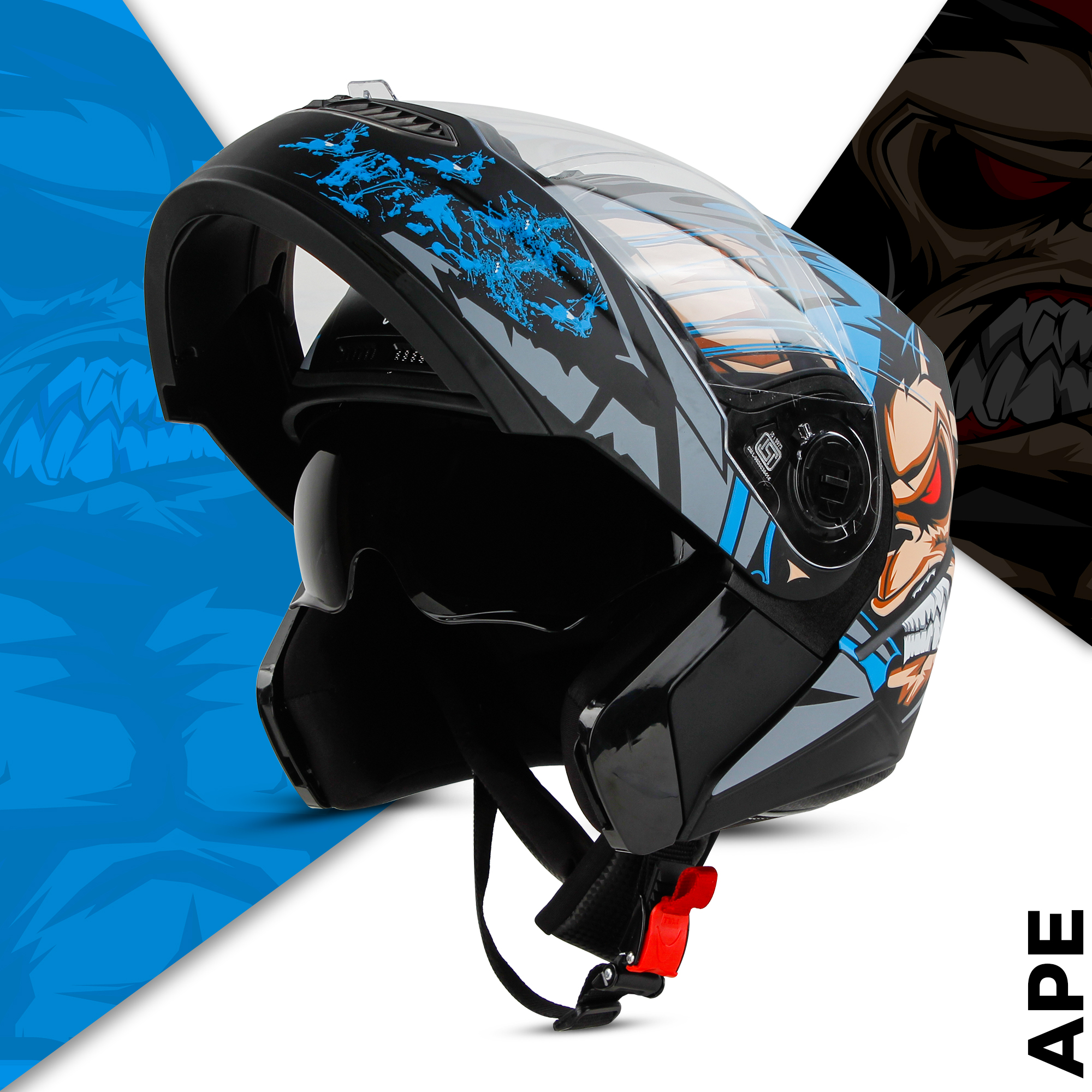 Steelbird SBA-7 Ape ISI Certified Flip-Up Helmet For Men And Women With Inner Smoke Sun Shield (Glossy Black Blue)