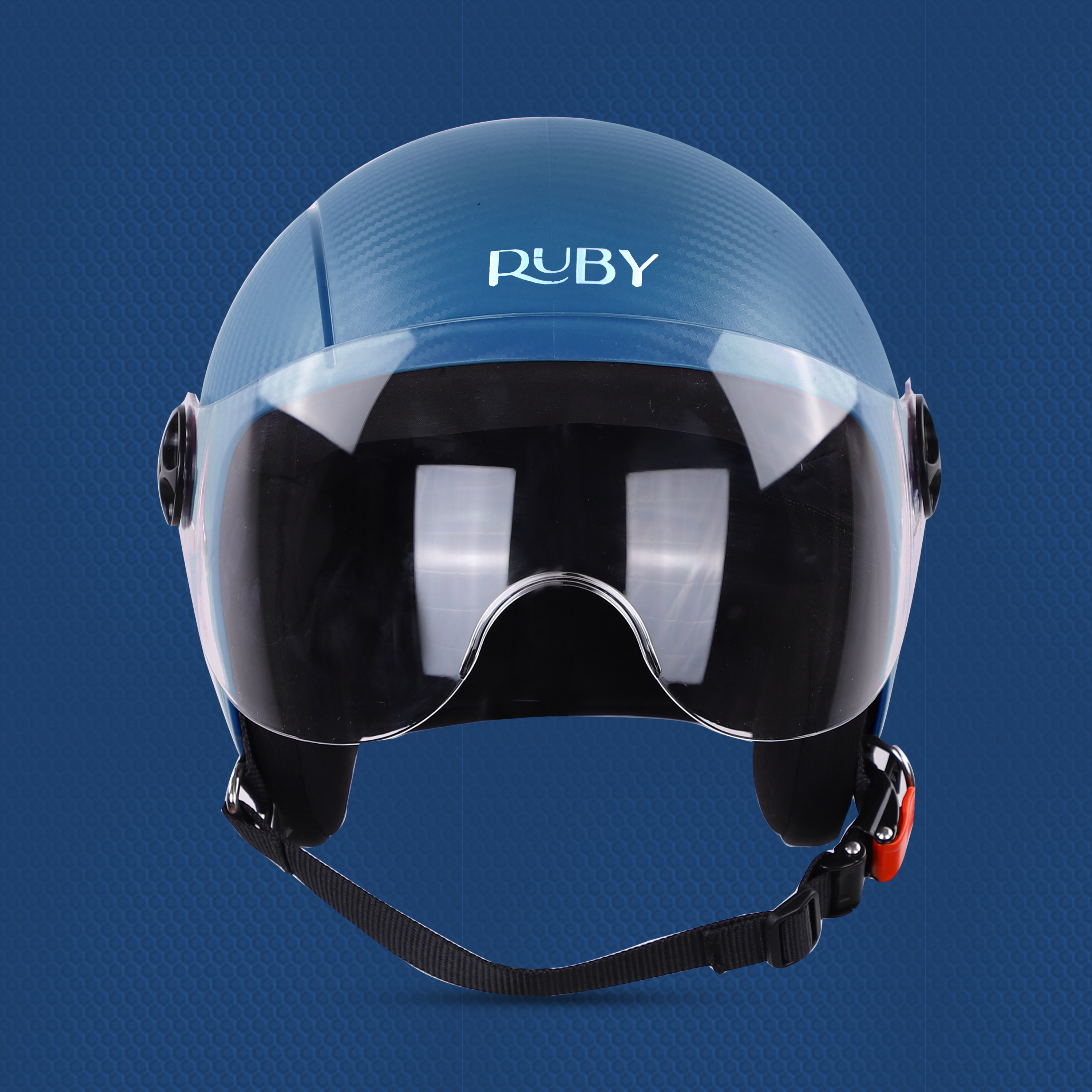Steelbird SBH-16 Ruby ISI Certified Open Face Helmet (Dashing Blue With Clear Visor)