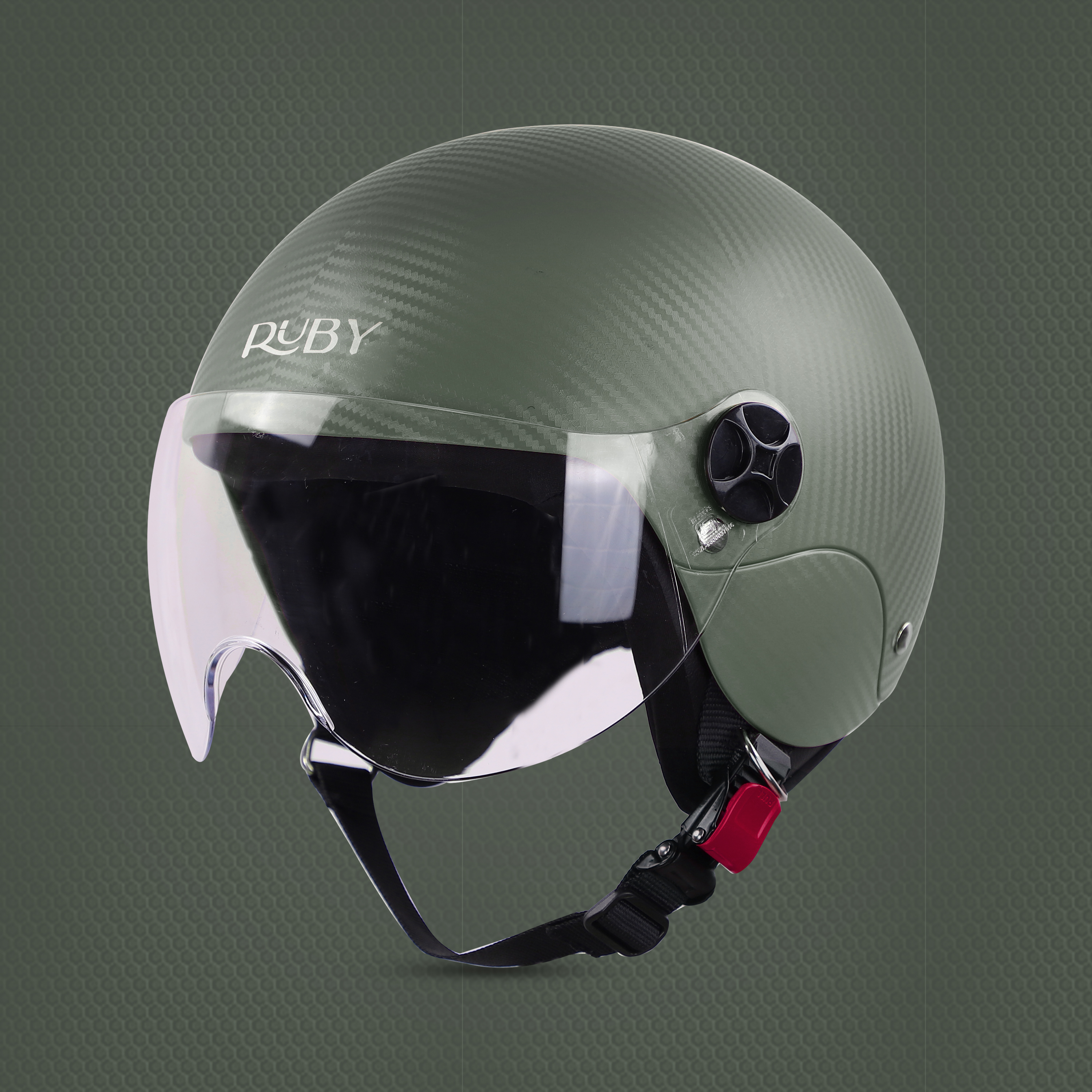 Steelbird SBH-16 Ruby ISI Certified Open Face Helmet (Dashing Battle Green With Clear Visor)