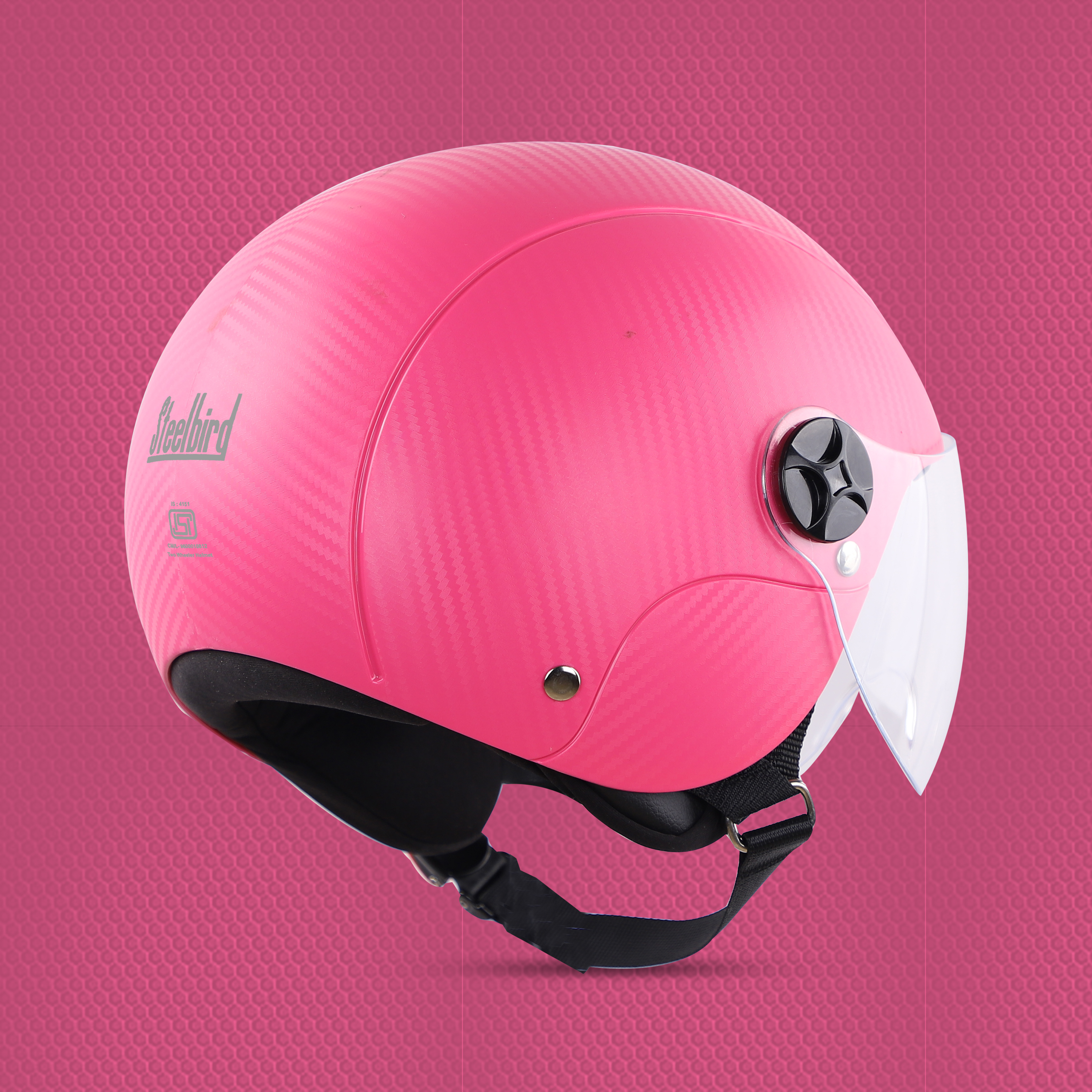 Steelbird SBH-16 Ruby ISI Certified Open Face Helmet (Dashing Pink With Clear Visor)