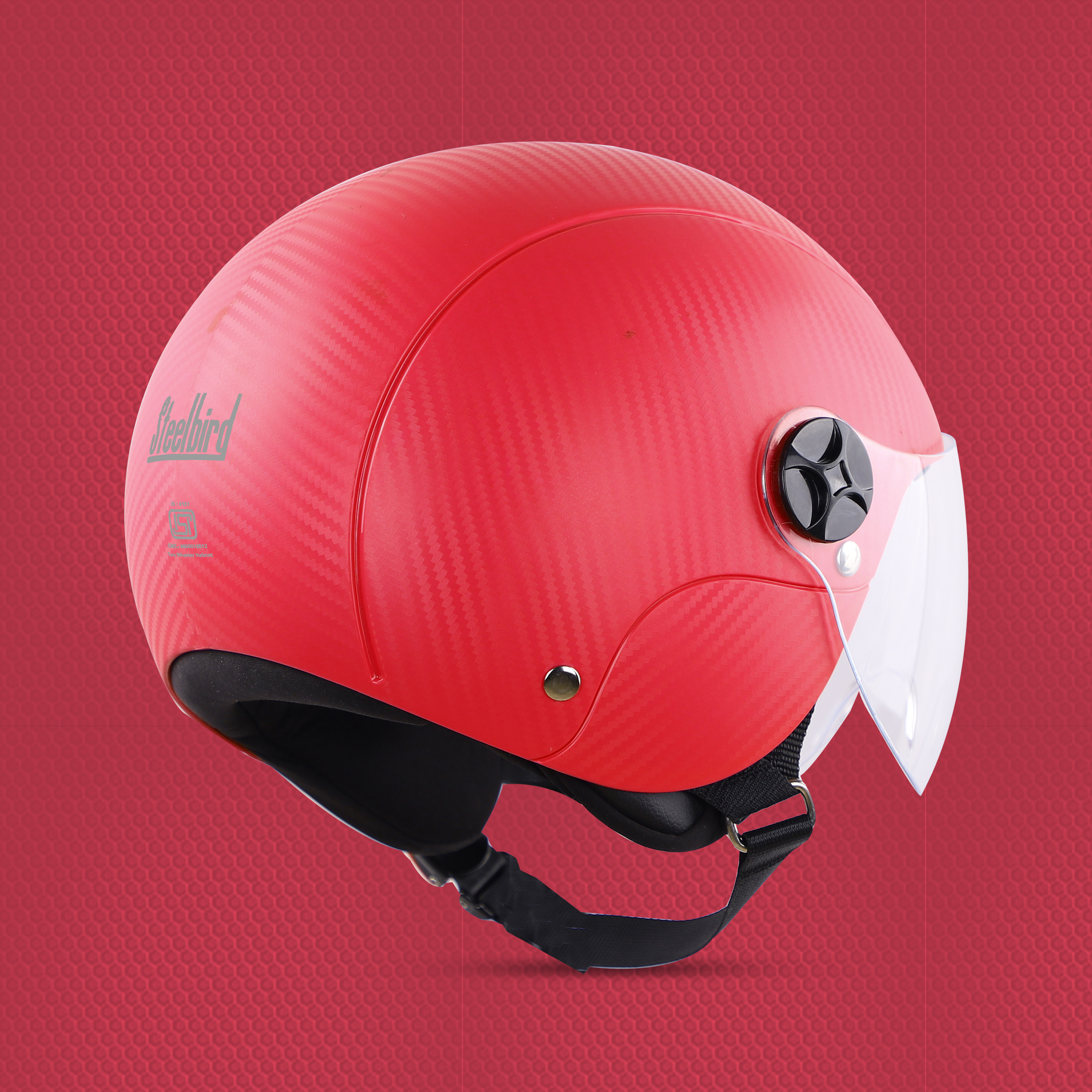 Steelbird SBH-16 Ruby ISI Certified Open Face Helmet (Dashing Red With Clear Visor)