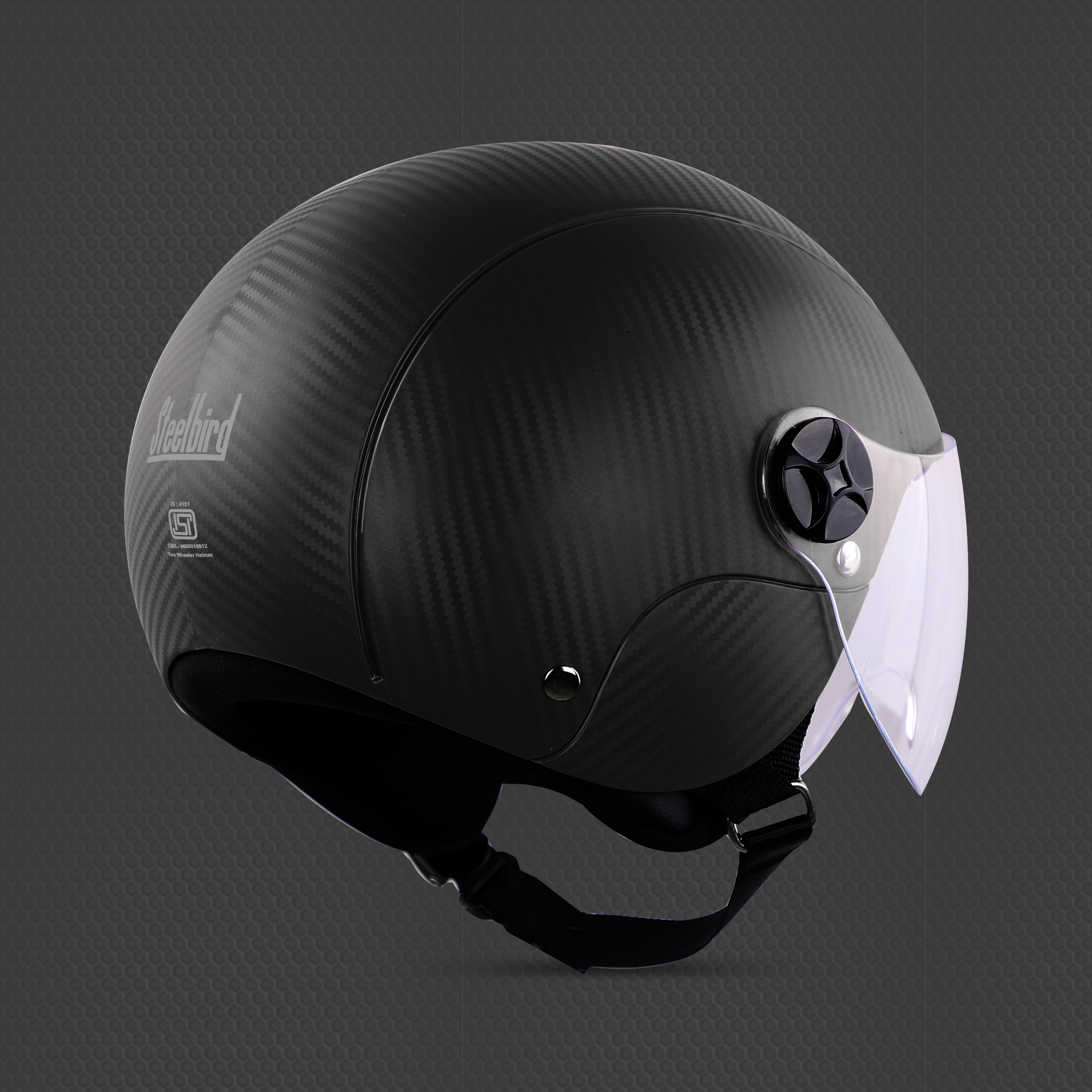 Steelbird SBH-16 Furor ISI Certified Open Face Helmet (Dashing Black With Clear Visor)