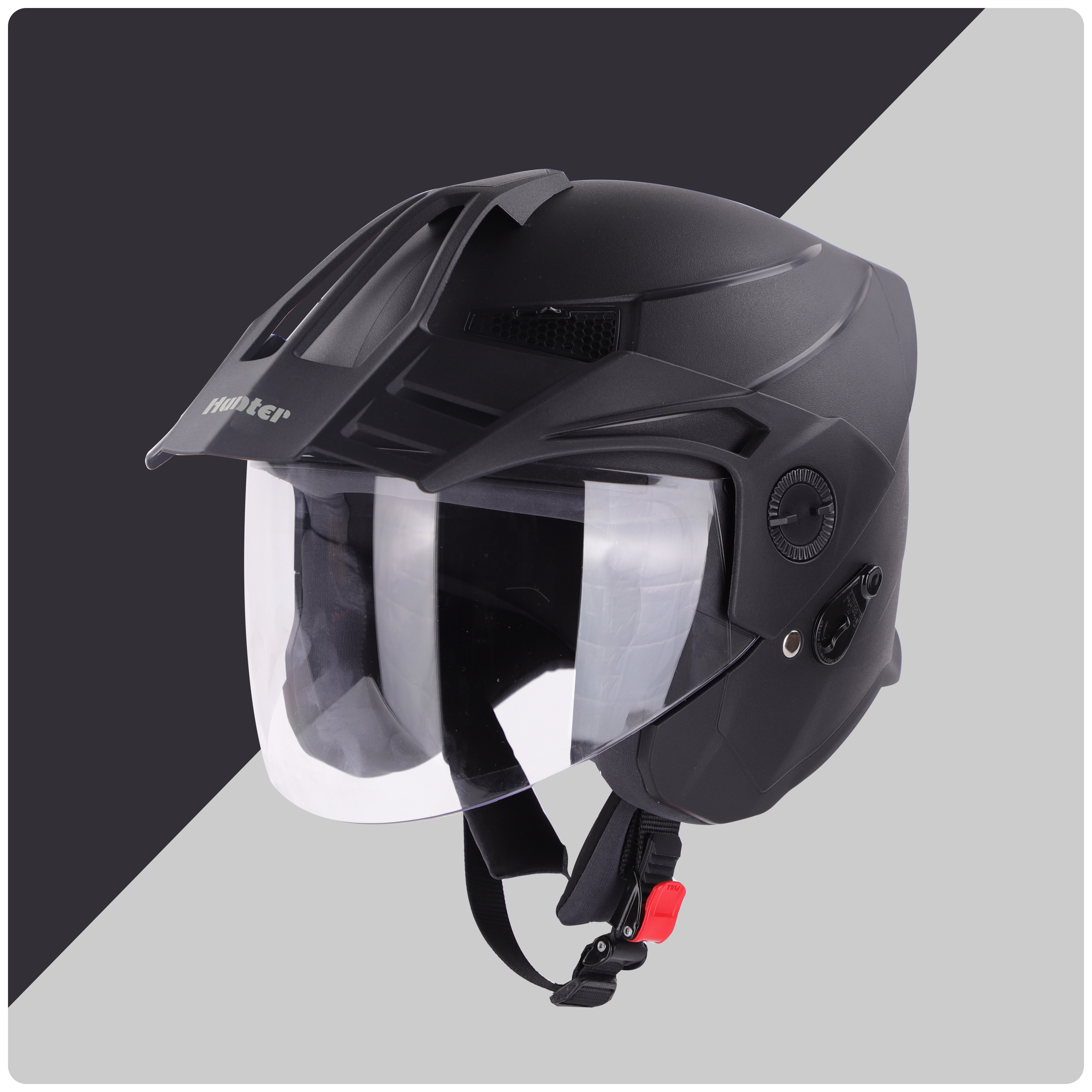 Steelbird SBH-23 Hunter ISI Certified Open Face Helmet (Dashing Black With Clear Visor)