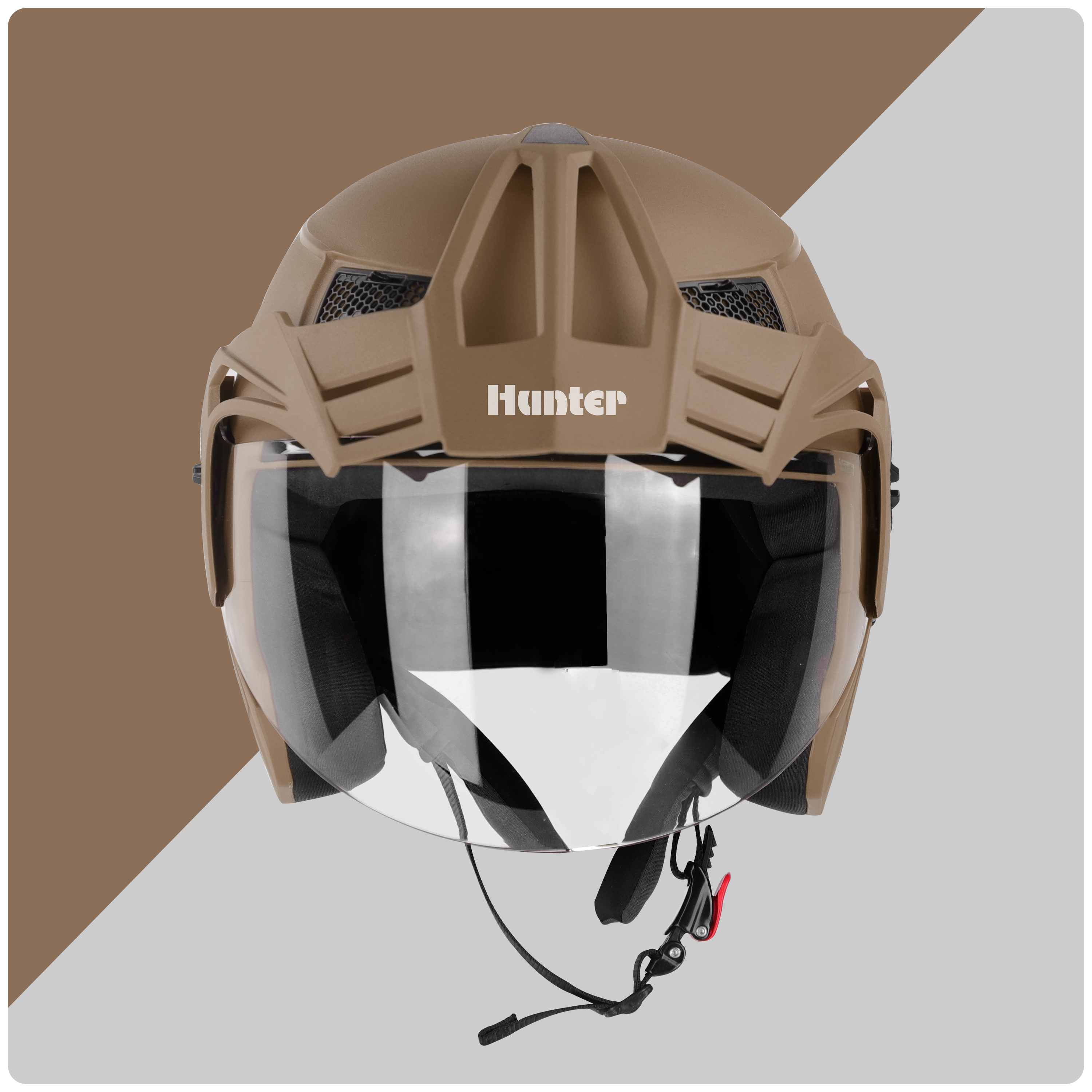 Steelbird SBH-23 Hunter ISI Certified Open Face Helmet (Dashing Desert Storm With Clear Visor)