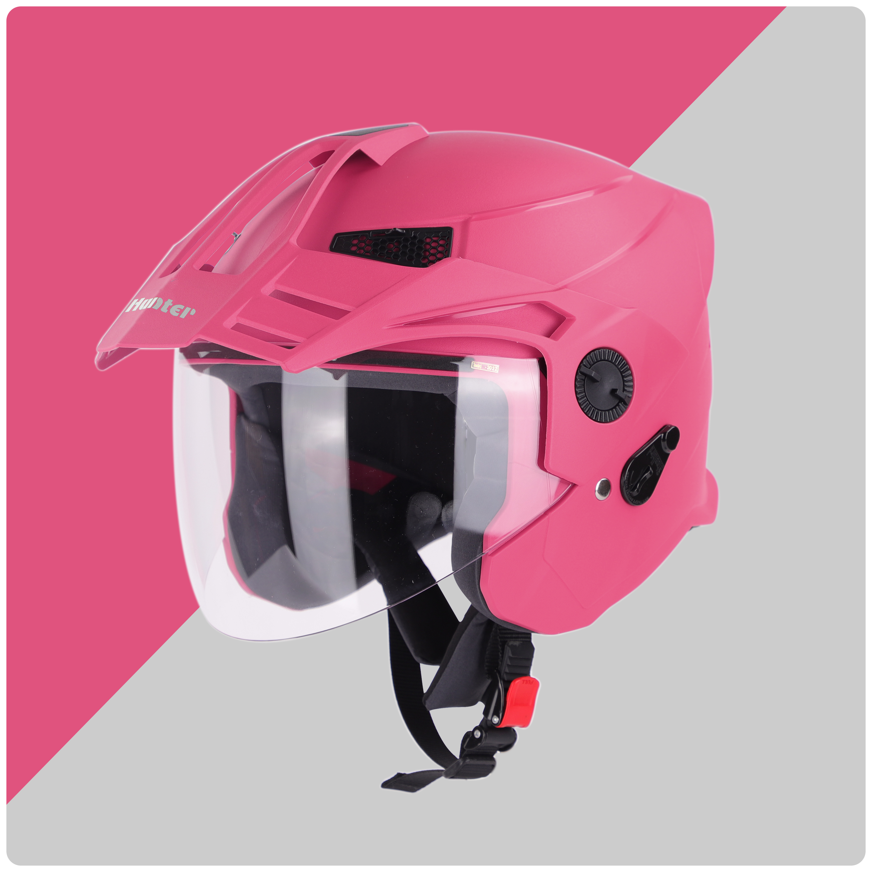 Steelbird SBH-23 Hunter ISI Certified Open Face Helmet (Dashing Pink With Clear Visor)