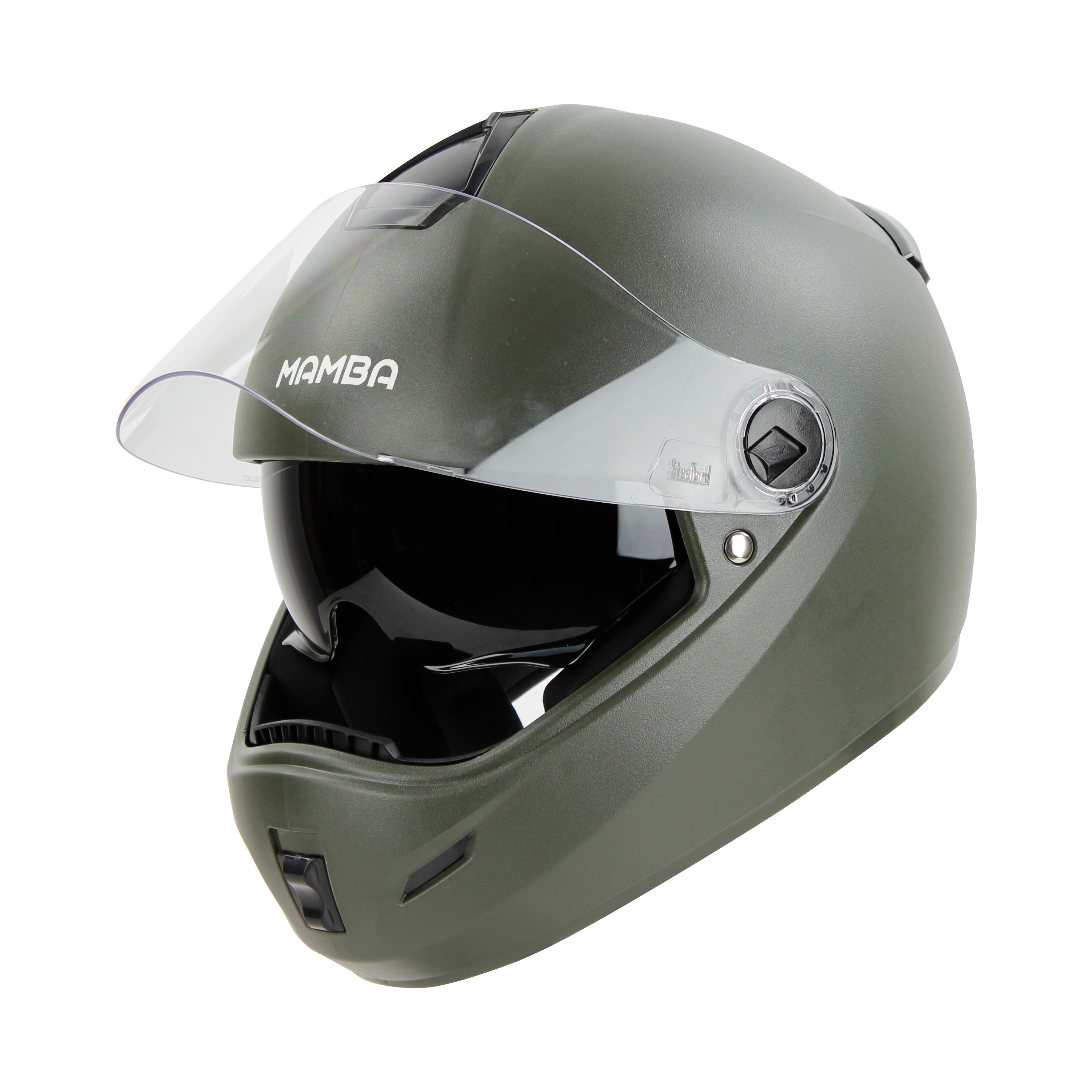 Steelbird SBH-34 Mamba ISI Certified Full Face Helmet with Inner Smoke Sun Shield (Dashing Battle Green)