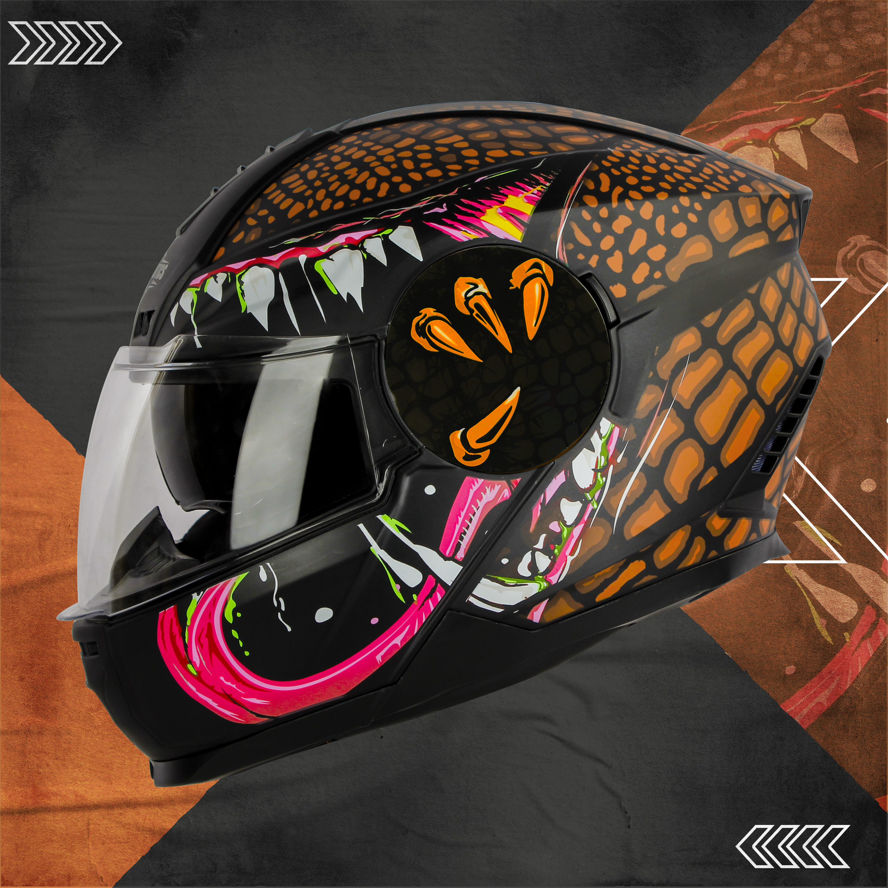 Steelbird SBH-40 Devil ISI Certified Full Face Helmet For Men And Women With Inner Smoke Sun Shield (Glossy Black Orange)