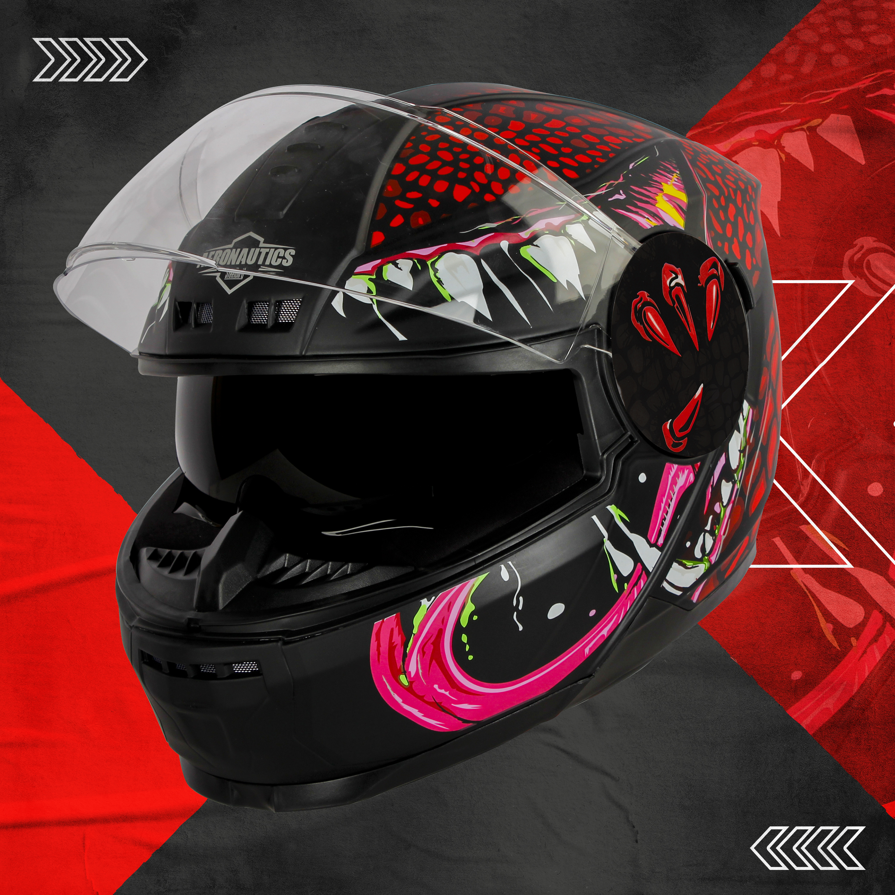 Steelbird SBH-40 Devil ISI Certified Full Face Helmet For Men And Women With Inner Smoke Sun Shield (Glossy Black Red)