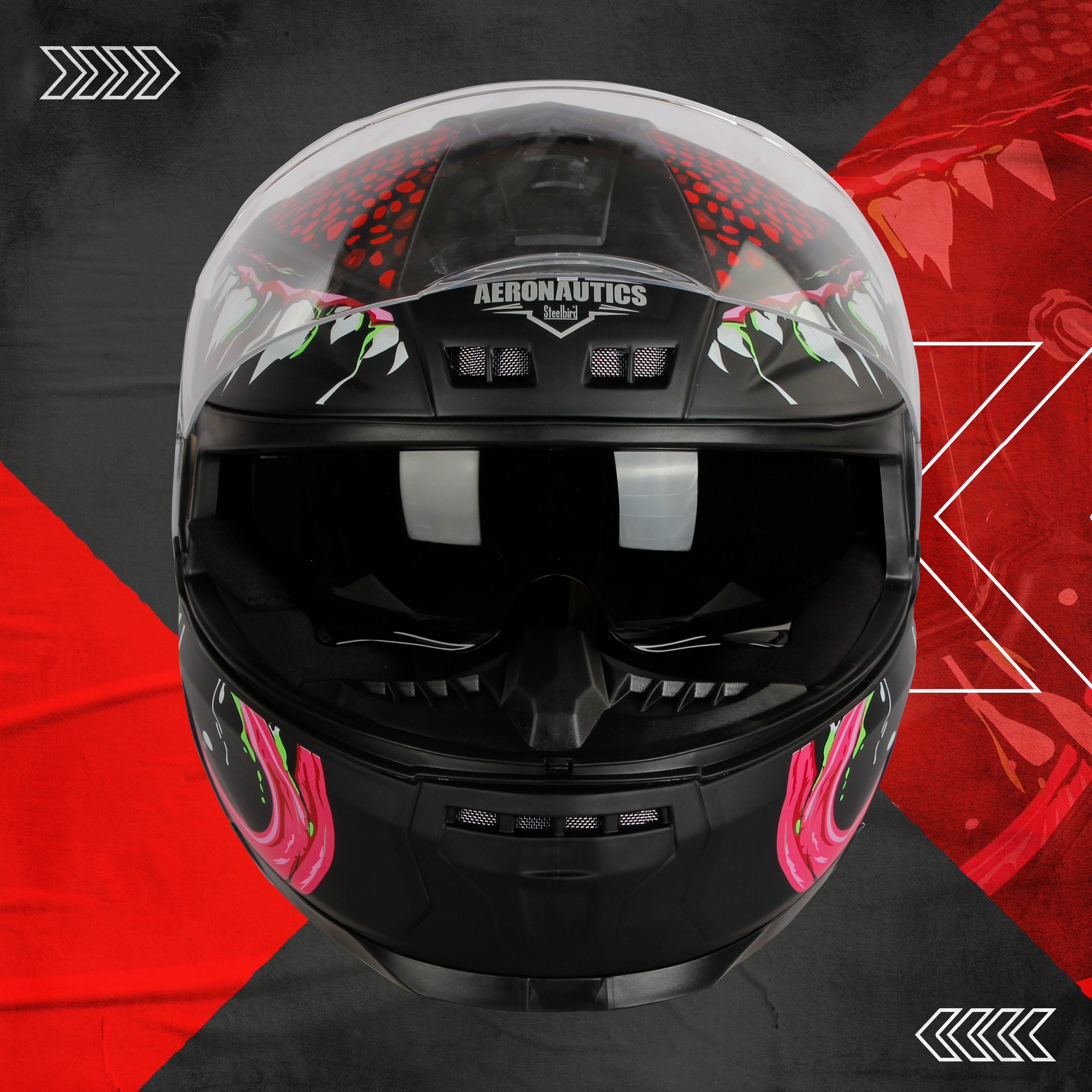 Steelbird SBH-40 Devil ISI Certified Full Face Helmet For Men And Women With Inner Smoke Sun Shield (Glossy Black Red)