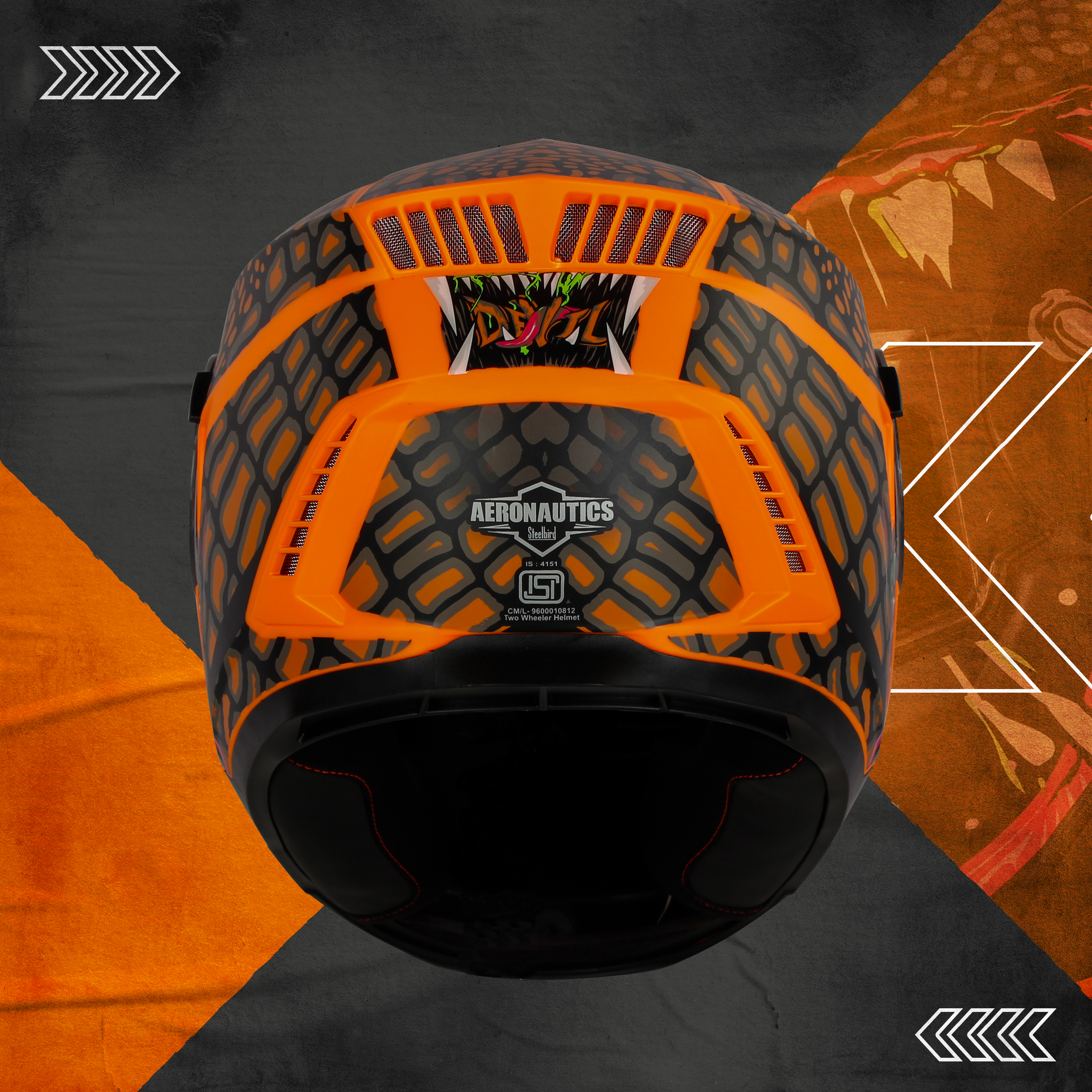 Steelbird SBH-40 Devil ISI Certified Full Face Helmet For Men And Women With Inner Smoke Sun Shield (Glossy Jazz Orange Orange)