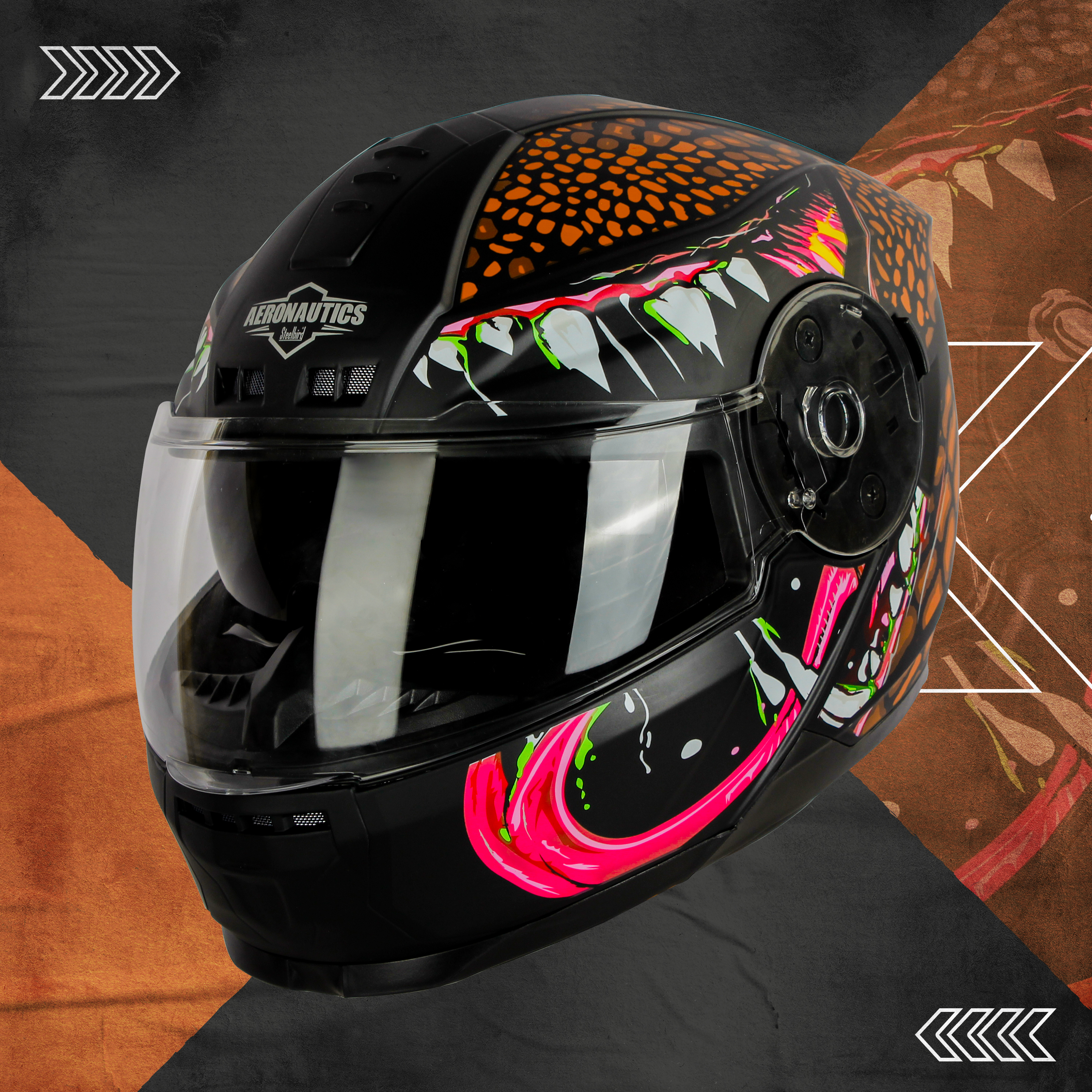Steelbird SBH-40 Devil ISI Certified Full Face Helmet For Men And Women With Inner Smoke Sun Shield (Matt Black Orange)
