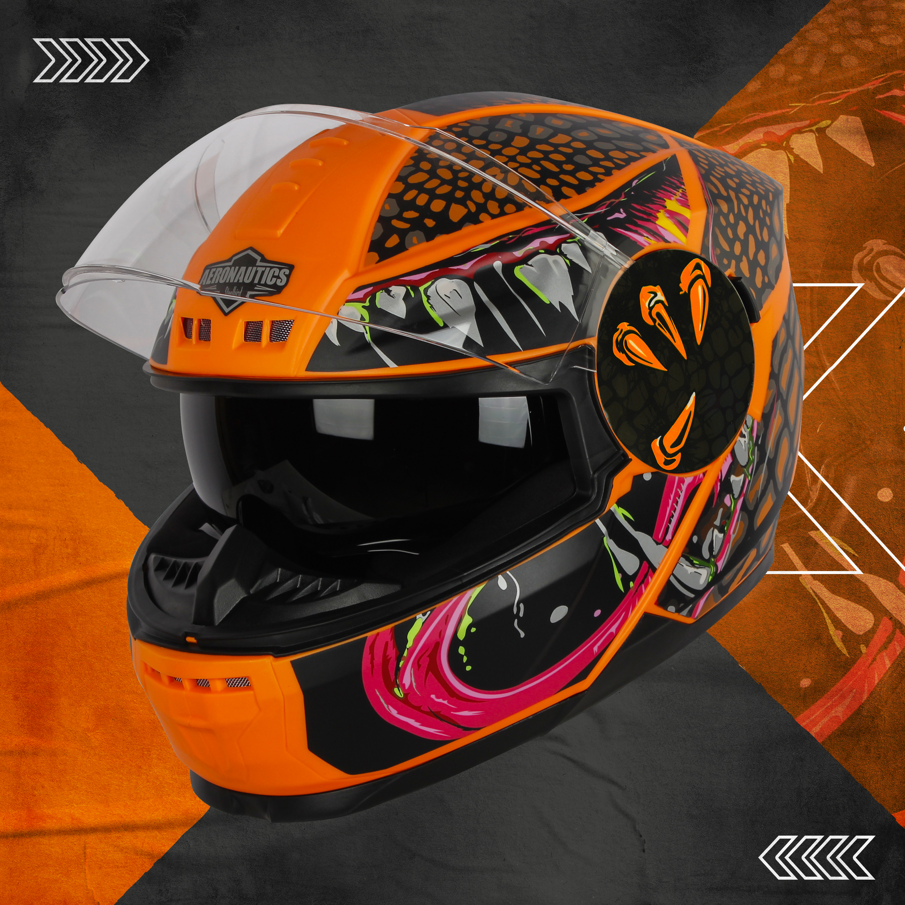 Steelbird SBH-40 Devil ISI Certified Full Face Helmet For Men And Women With Inner Smoke Sun Shield (Matt Jazz Orange Orange)