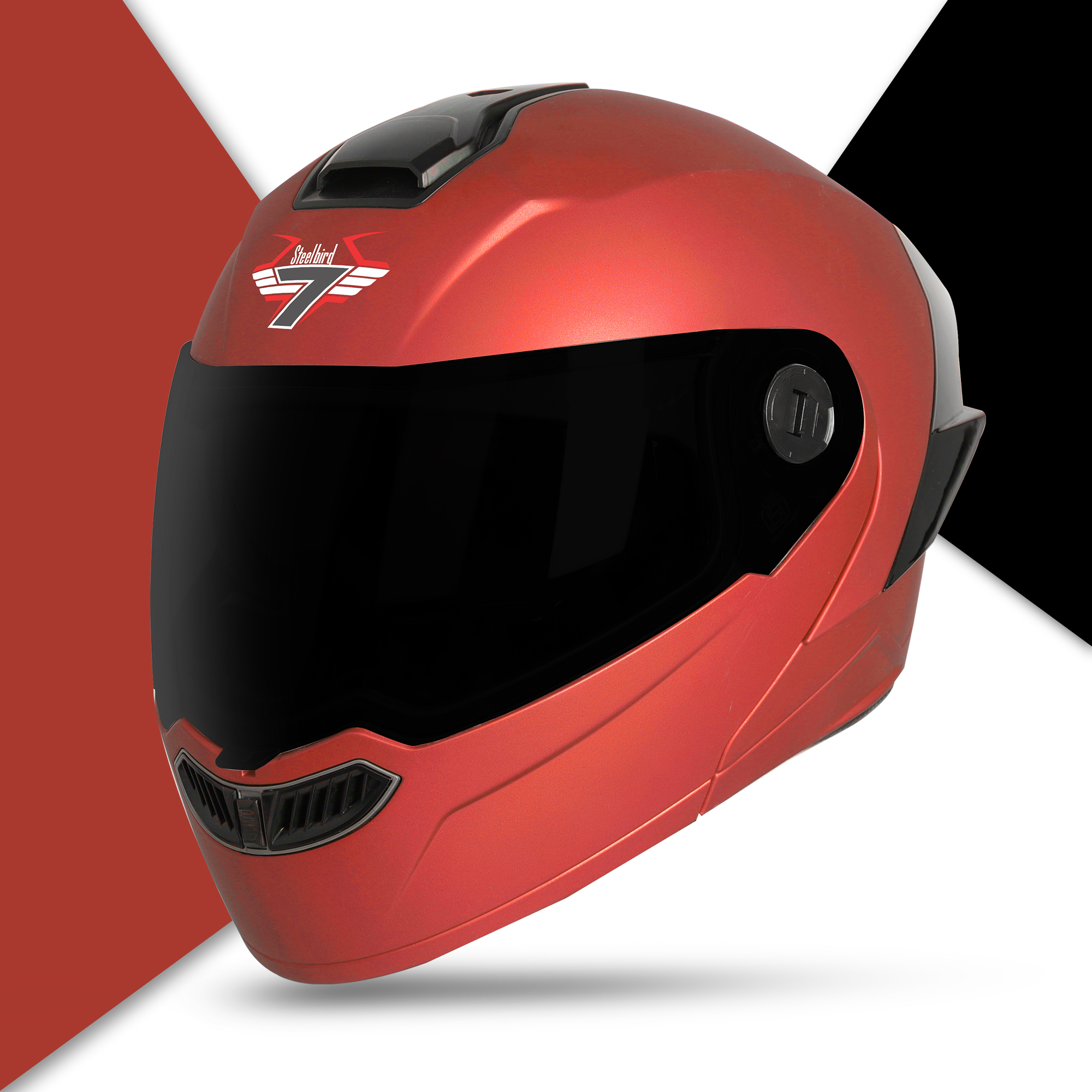 Steelbird SBA-8 7Wings ISI Certified Flip-Up Helmet For Men And Women (Matt Sports Red With Smoke Visor)