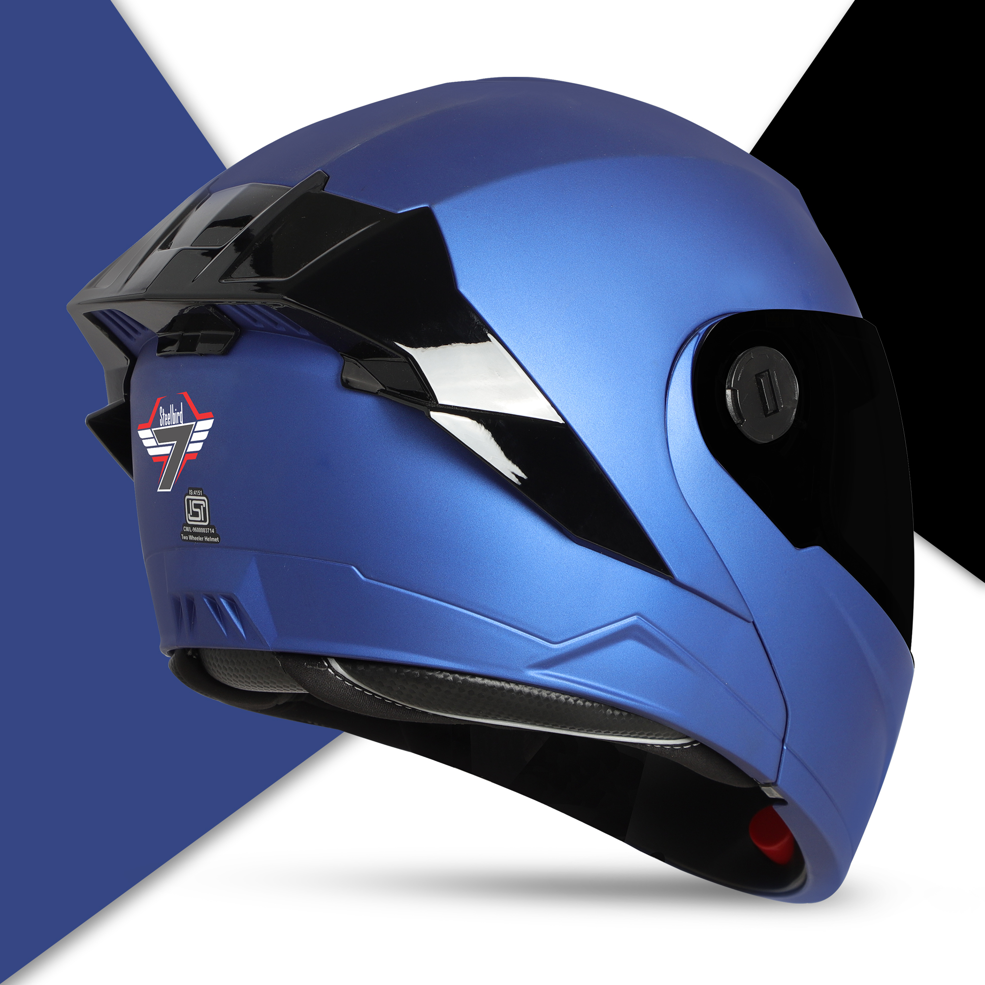 Steelbird SBA-8 7Wings ISI Certified Flip-Up Helmet For Men And Women (Matt Y.Blue With Smoke Visor)