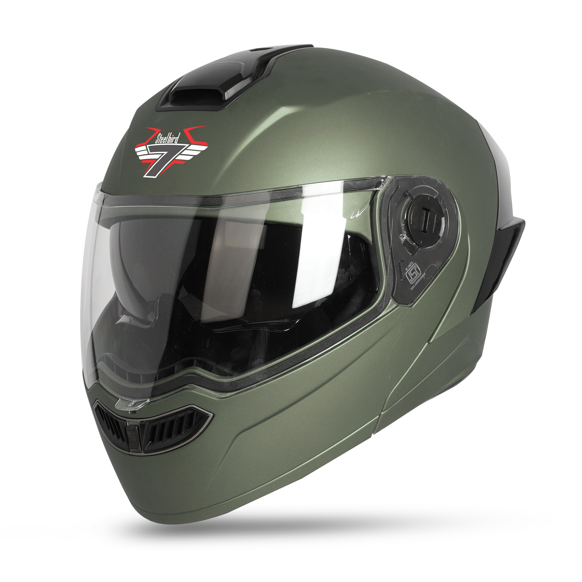 Steelbird SBA-8 7Wings ISI Certified Flip-Up Helmet For Men And Women With Inner Smoke Sun Shield (Matt Battle Green)