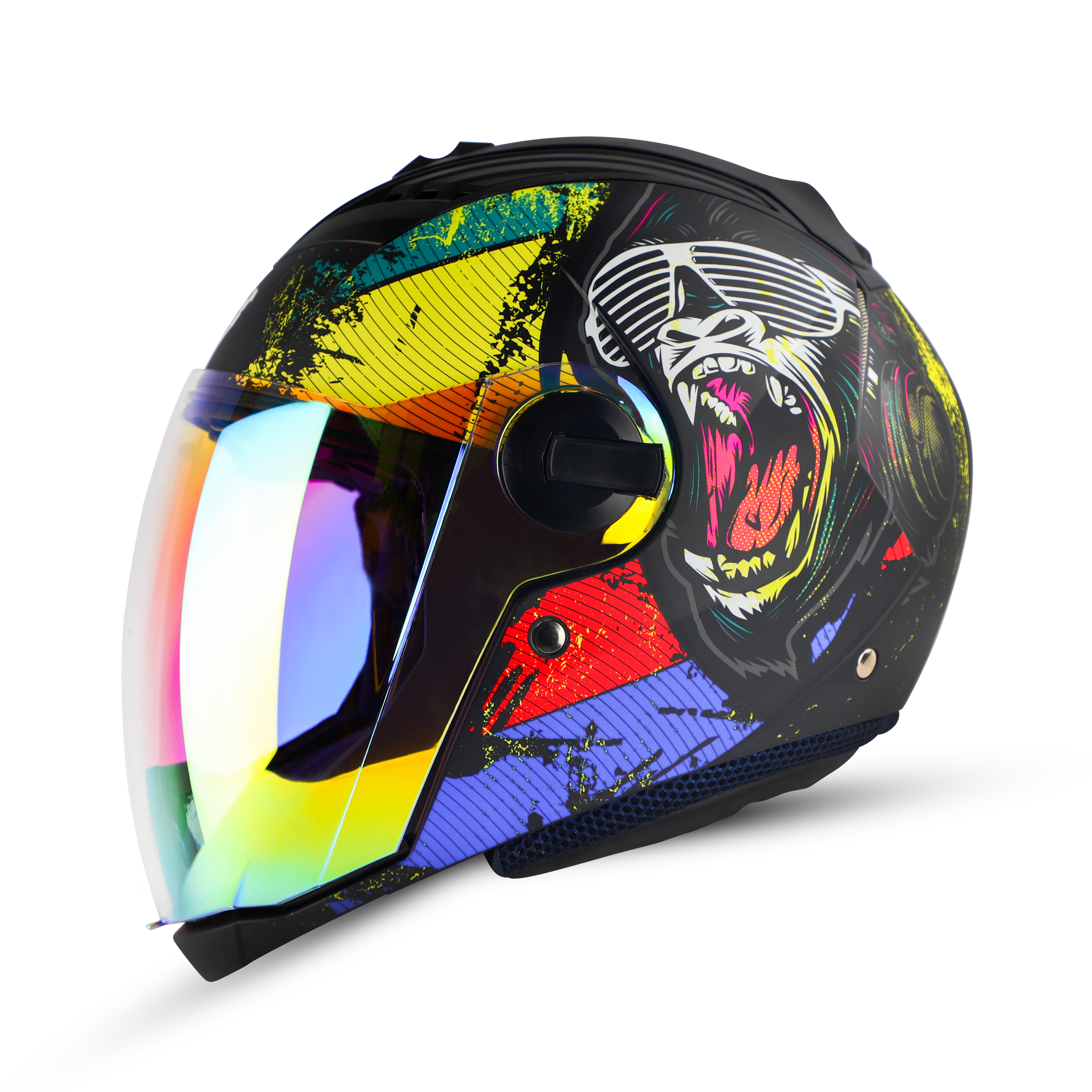 Steelbird SBA-2 Monkey ISI Certified Full Face Photochromic Graphic Helmet For Men And Women (Glossy Blue With Night Vision Gold Visor)