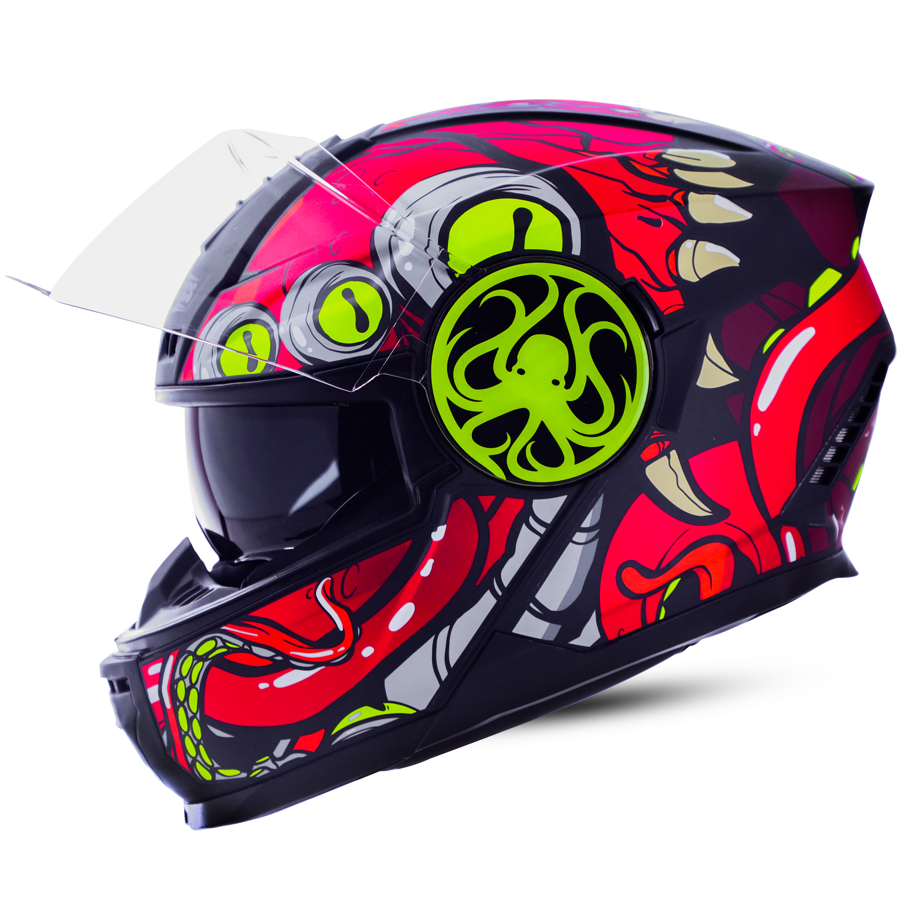 Steelbird SBH-40 Octopus ISI Certified Full Face Graphic Helmet for Men and Women with Inner Smoke Sun Shield (Glossy Black Chrome Red)