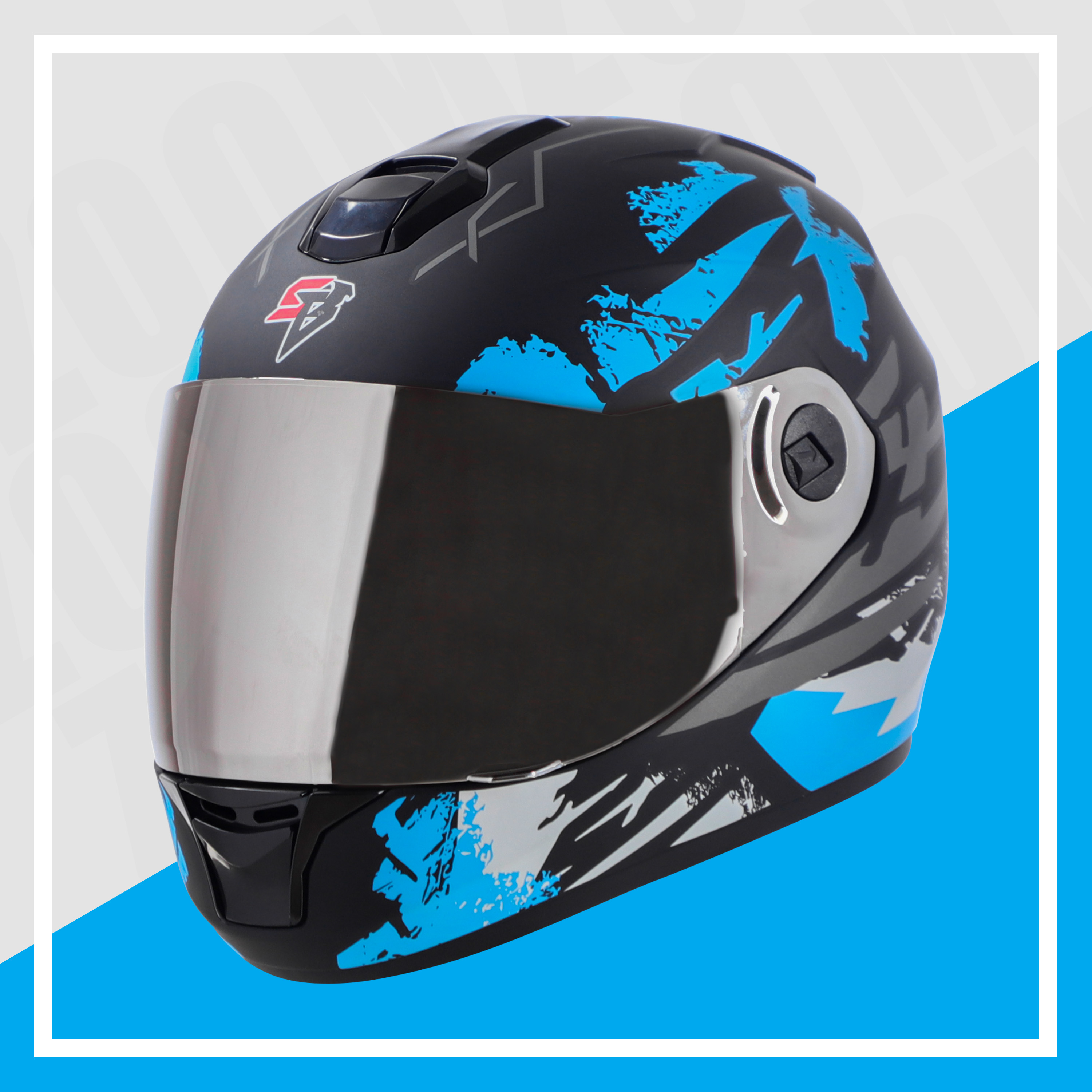 Steelbird SBH-11 Zoom Racer ISI Certified Full Face Graphic Helmet For Men And Women (Glossy Black Jazz Blue With Chrome Silver Visor)