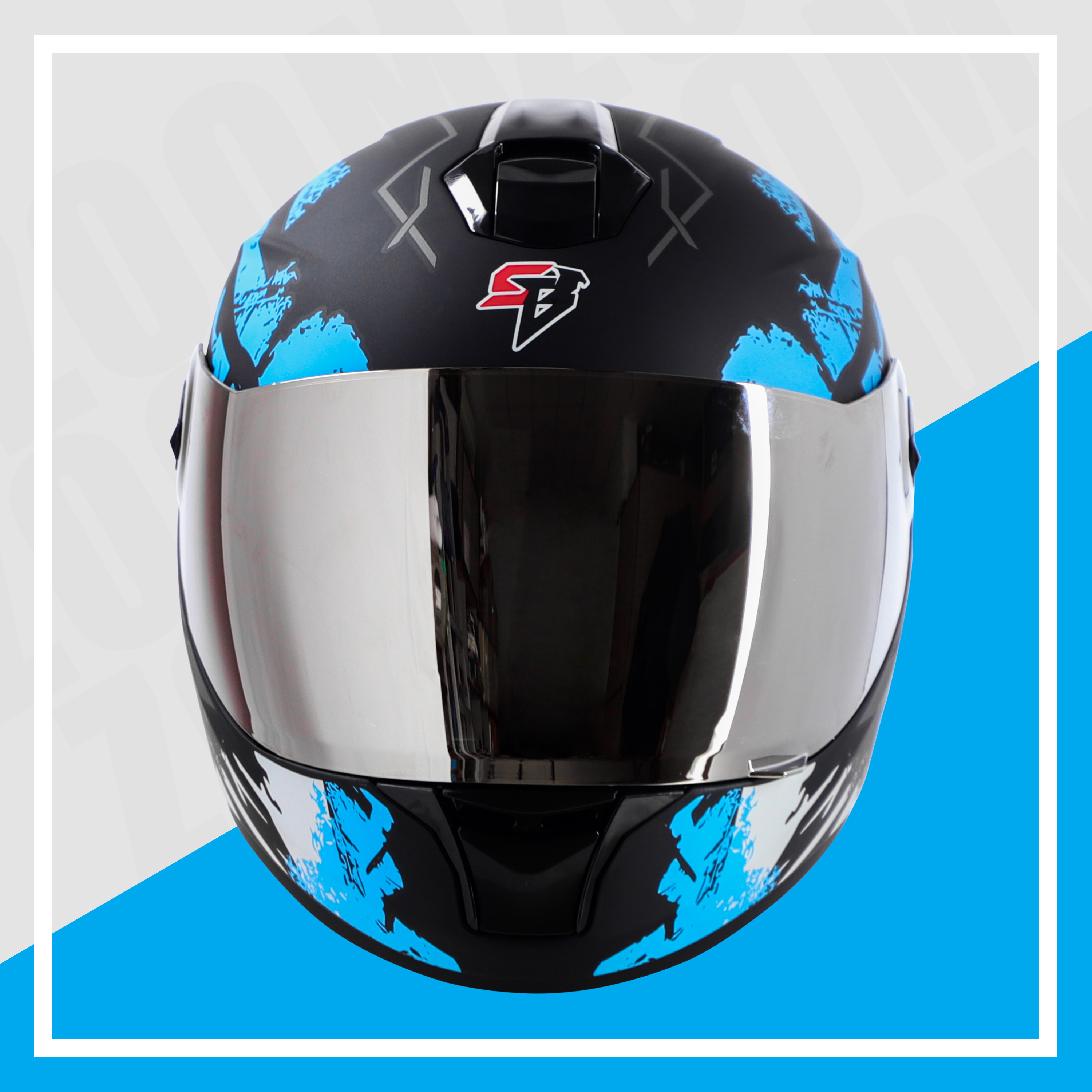 Steelbird SBH-11 Zoom Racer ISI Certified Full Face Graphic Helmet For Men And Women (Glossy Black Jazz Blue With Chrome Silver Visor)
