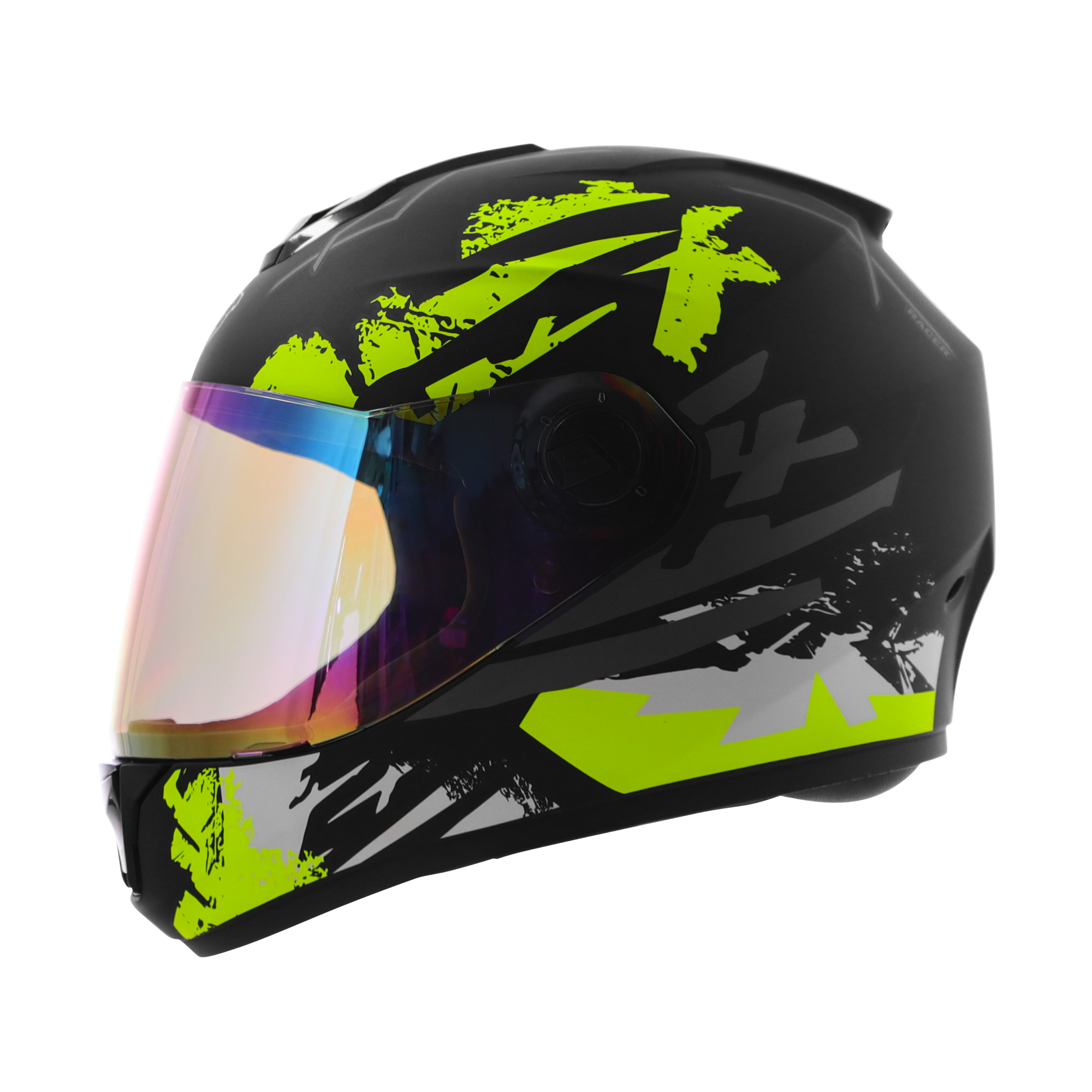 Steelbird SBH-11 Zoom Racer ISI Certified Full Face Graphic Helmet For Men And Women (Glossy Black Neon With Chrome Rainbow Visor)