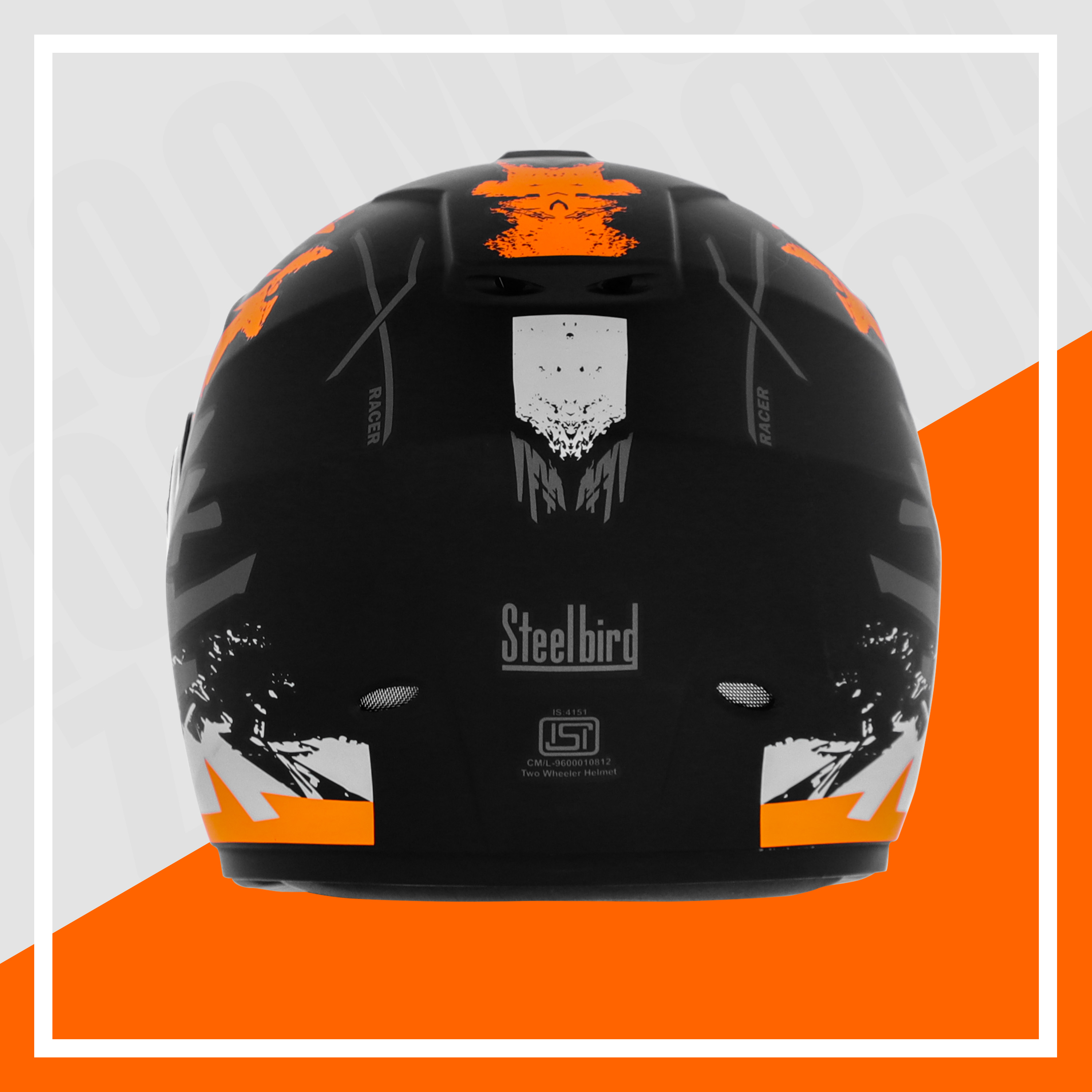 Steelbird SBH-11 Zoom Racer ISI Certified Full Face Graphic Helmet For Men And Women (Glossy Black Orange With Chrome Rainbow Visor)
