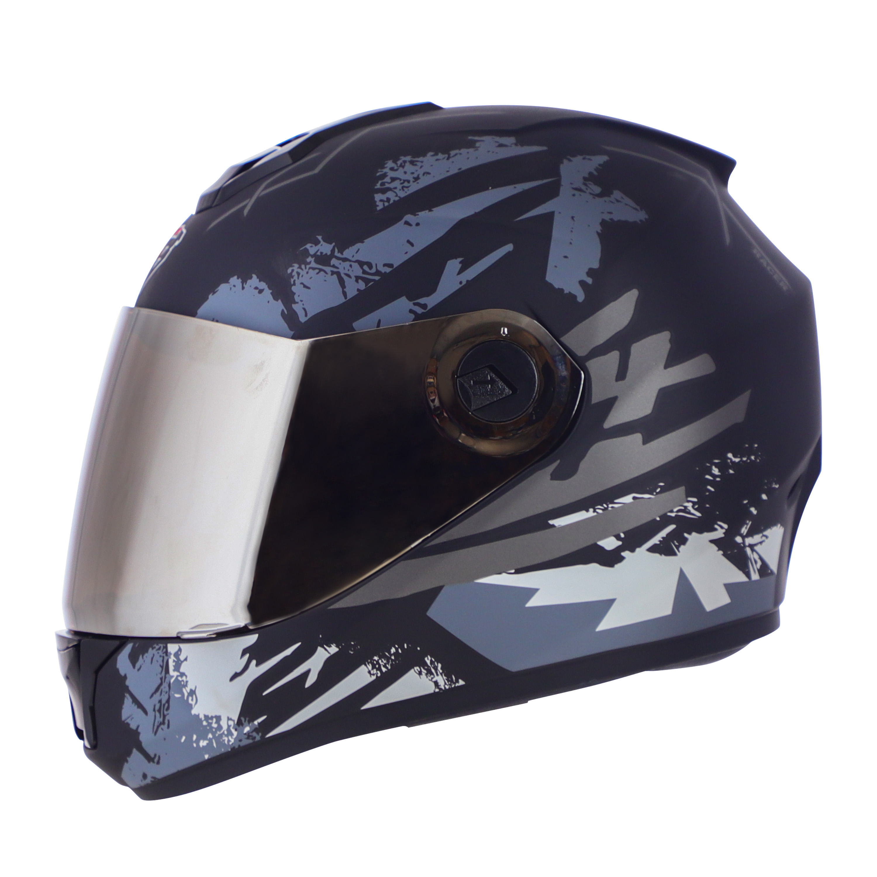 Steelbird SBH-11 Zoom Racer ISI Certified Full Face Graphic Helmet For Men And Women (Matt Black Grey With Chrome Silver Visor)