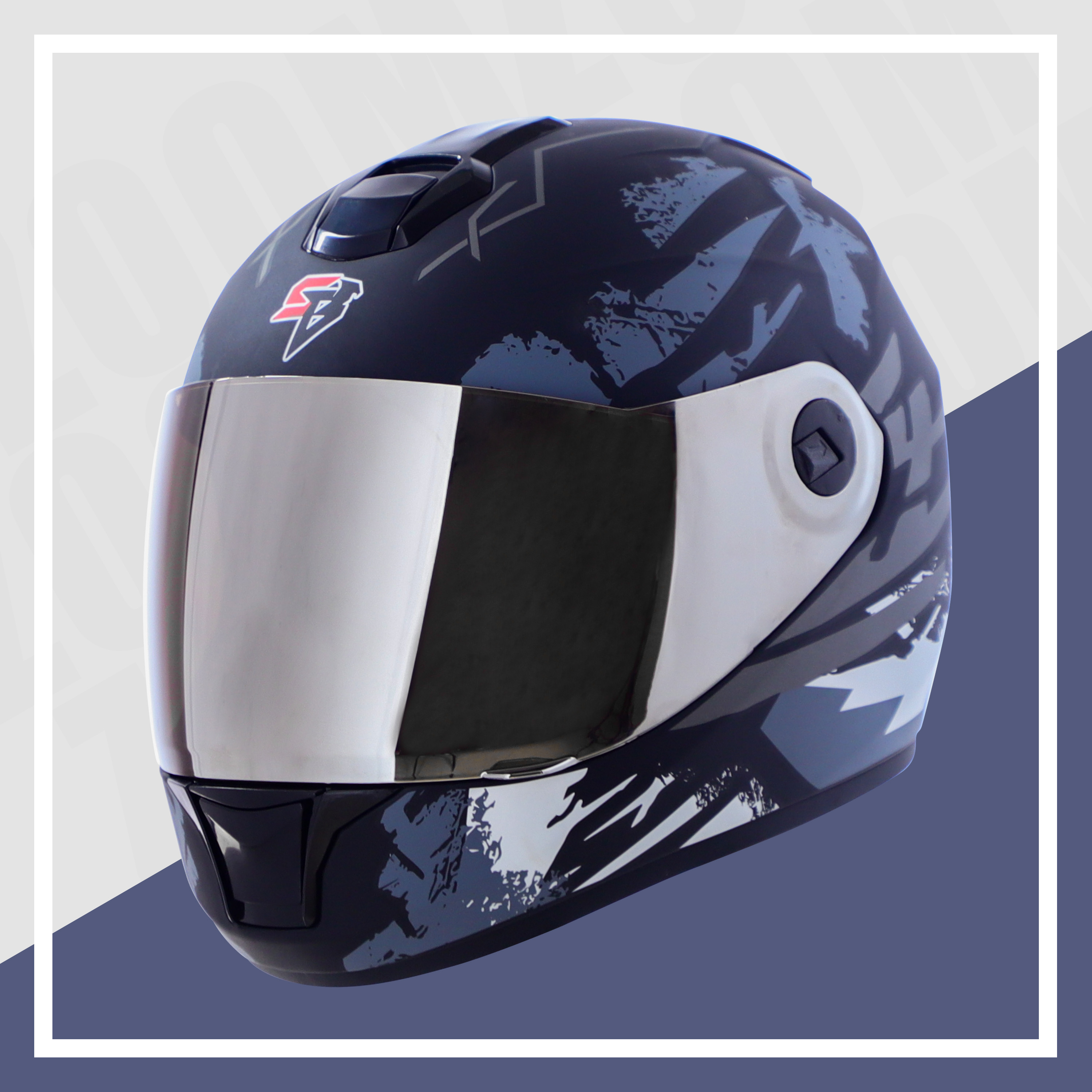 Steelbird SBH-11 Zoom Racer ISI Certified Full Face Graphic Helmet For Men And Women (Matt Black Grey With Chrome Silver Visor)
